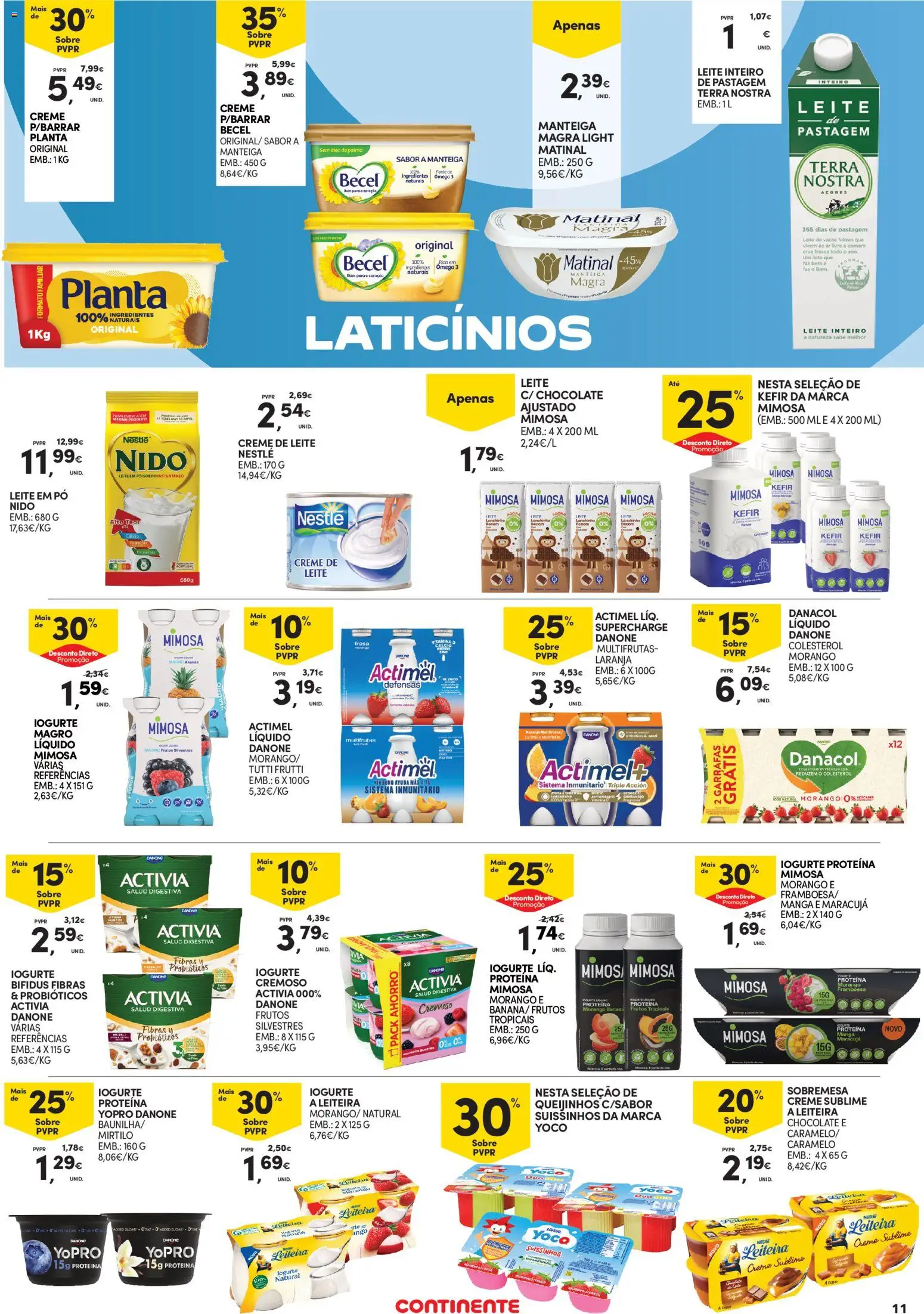 Continente - Açores │ válido de 19.03.2026 | Página: 11 | Produtos: Leite em pó, Leite, Iogurte, Creme de leite