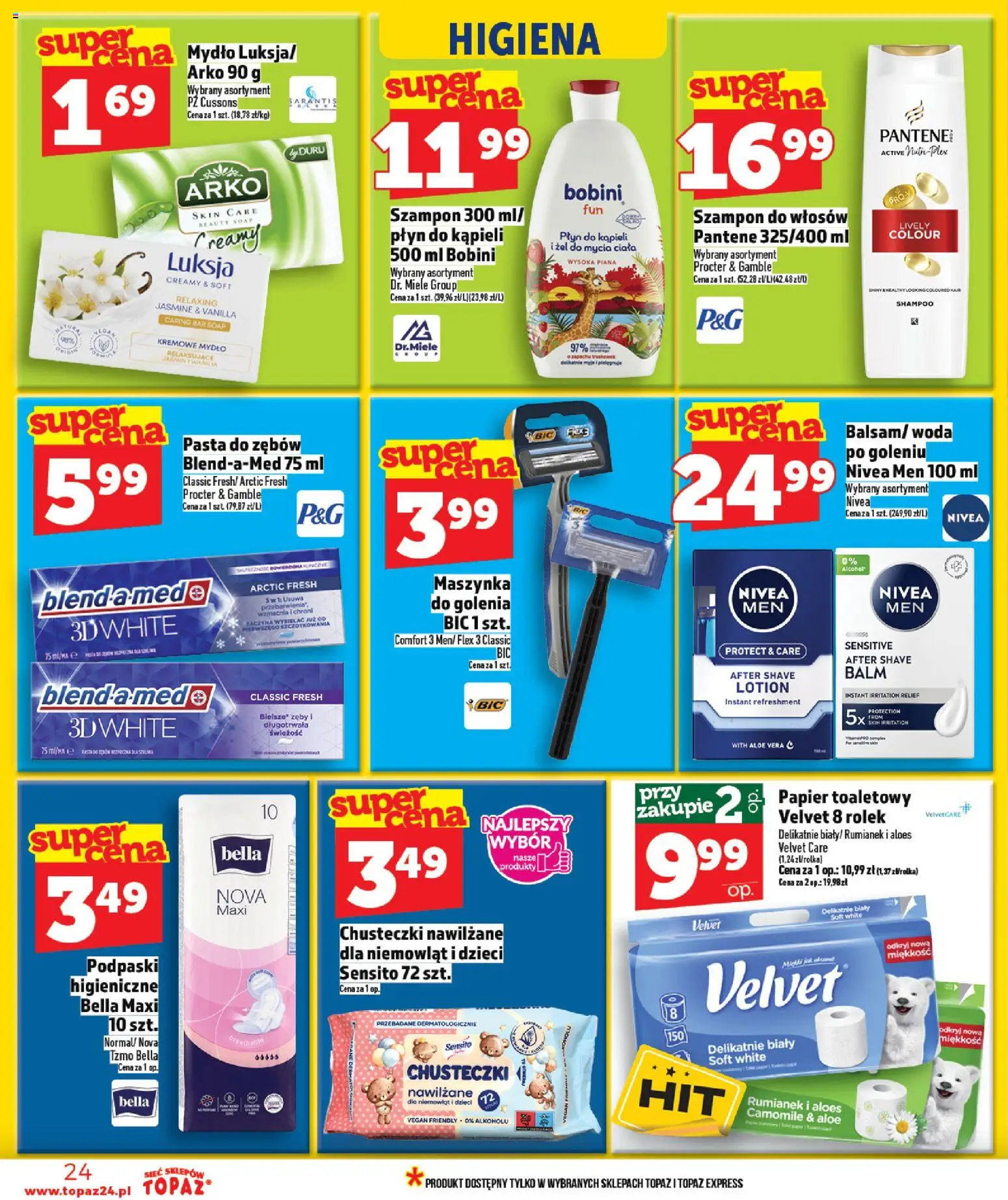 Topaz gazetka od 12.03.2026 | Strona: 24 | Produkty: Papier toaletowy, Podpaski, Szampon, Pasta do zębów