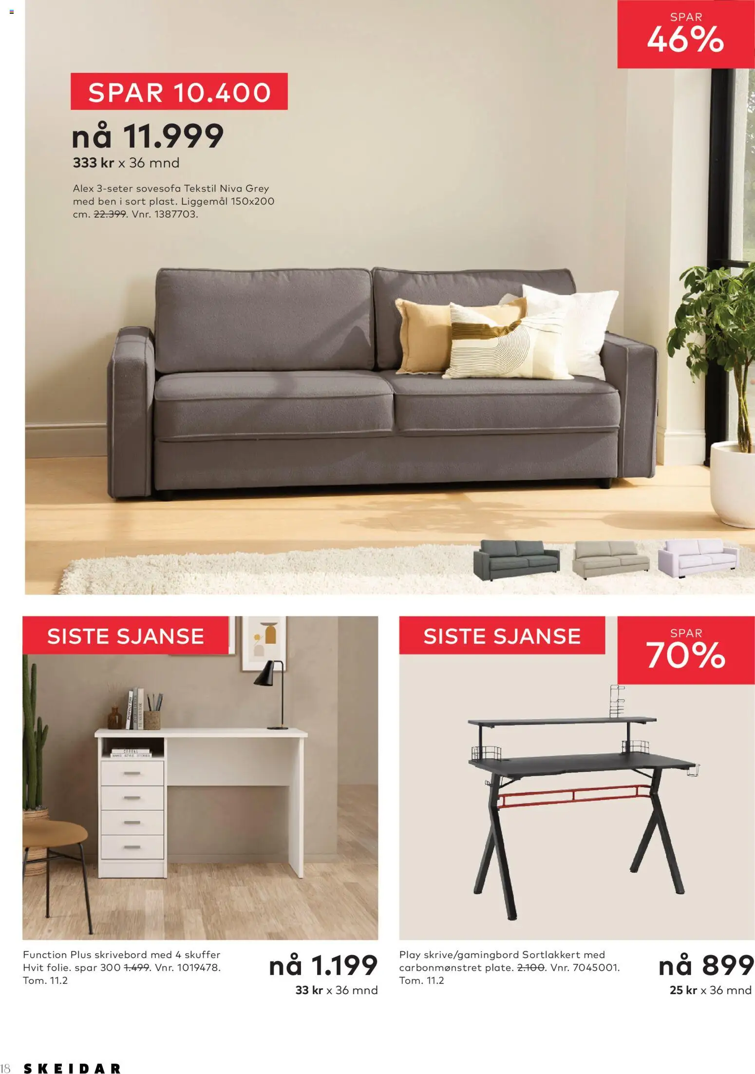 {H1} | Side: 18 | Produkter: Sovesofa, Skrivebord