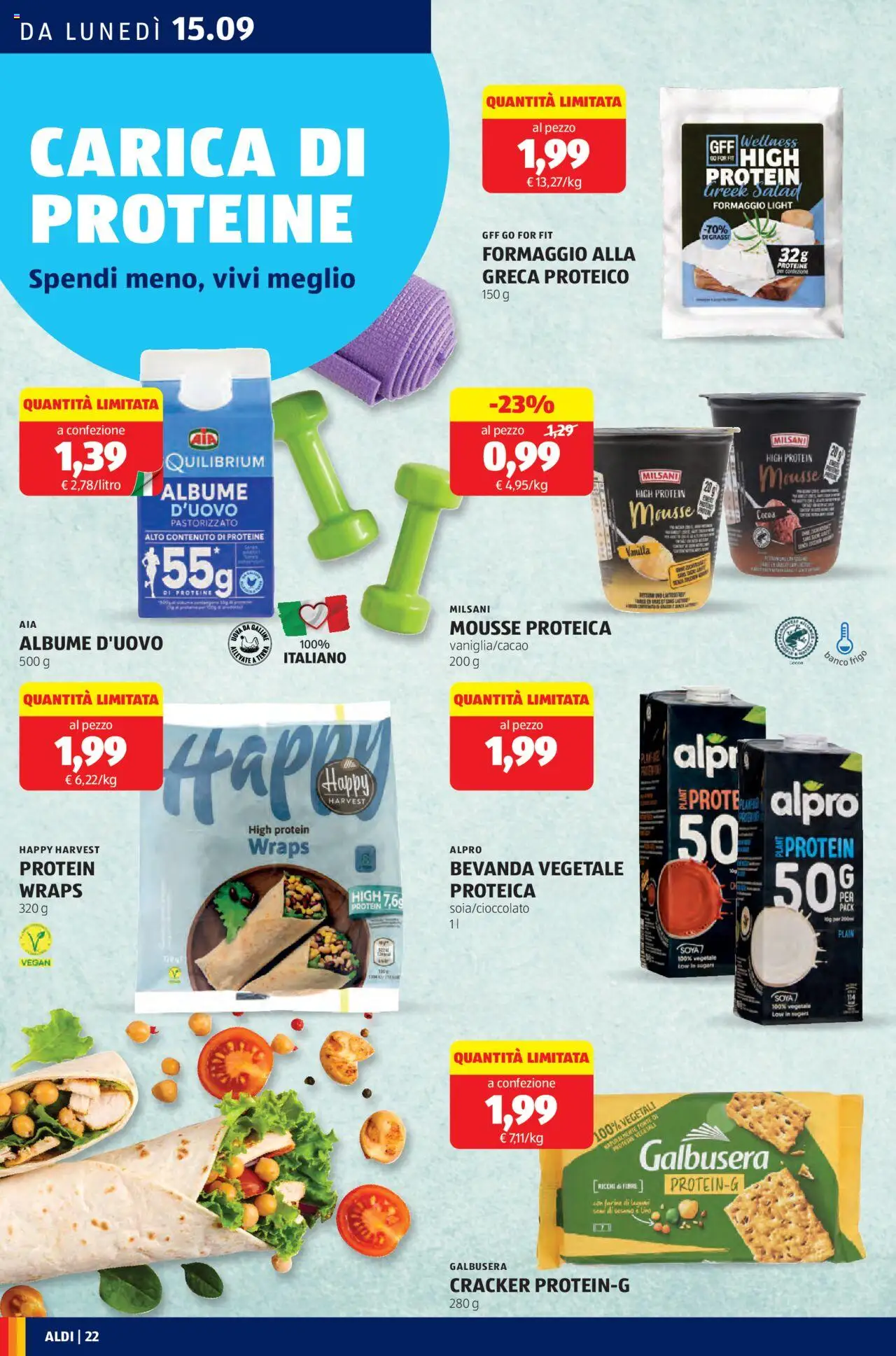 Volantino Aldi del 15.09.2025 | Pagina: 22 | Prodotti: Uova, Formaggio, Crackers