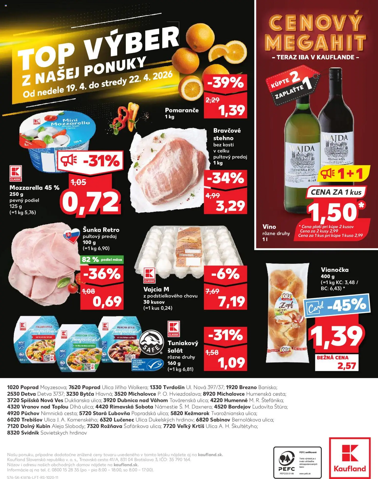 Nové Kaufland akcie – leták je platný od 16.04.2026 | Strana: 76 | Produkty: Vajcia, Šunka, Mozzarella, Bravčové stehno