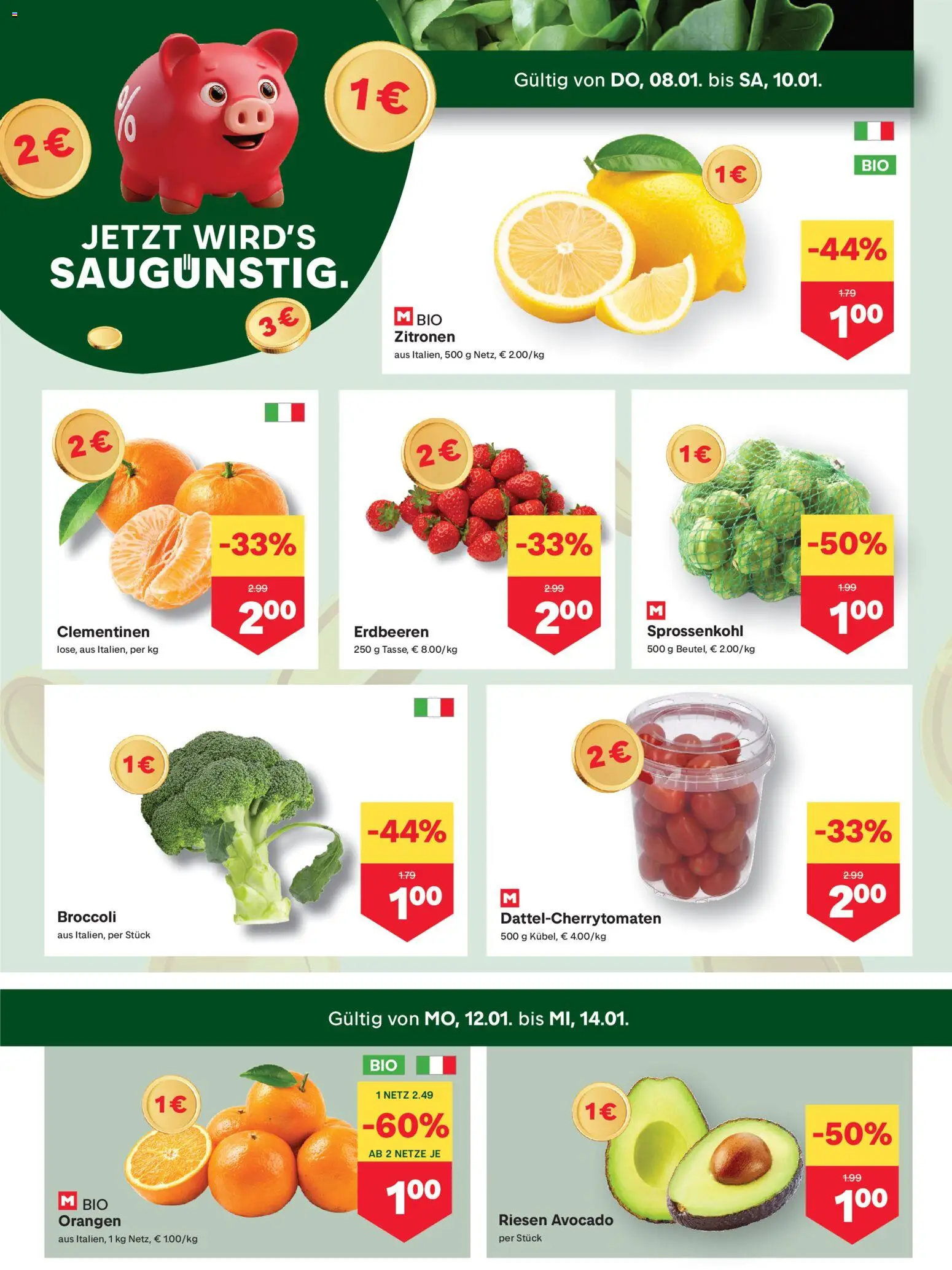 MPREIS Flugblatt gültig ab 08.01.2026 | Seite: 2 | Produkte: Erdbeeren, Avocado, Orangen