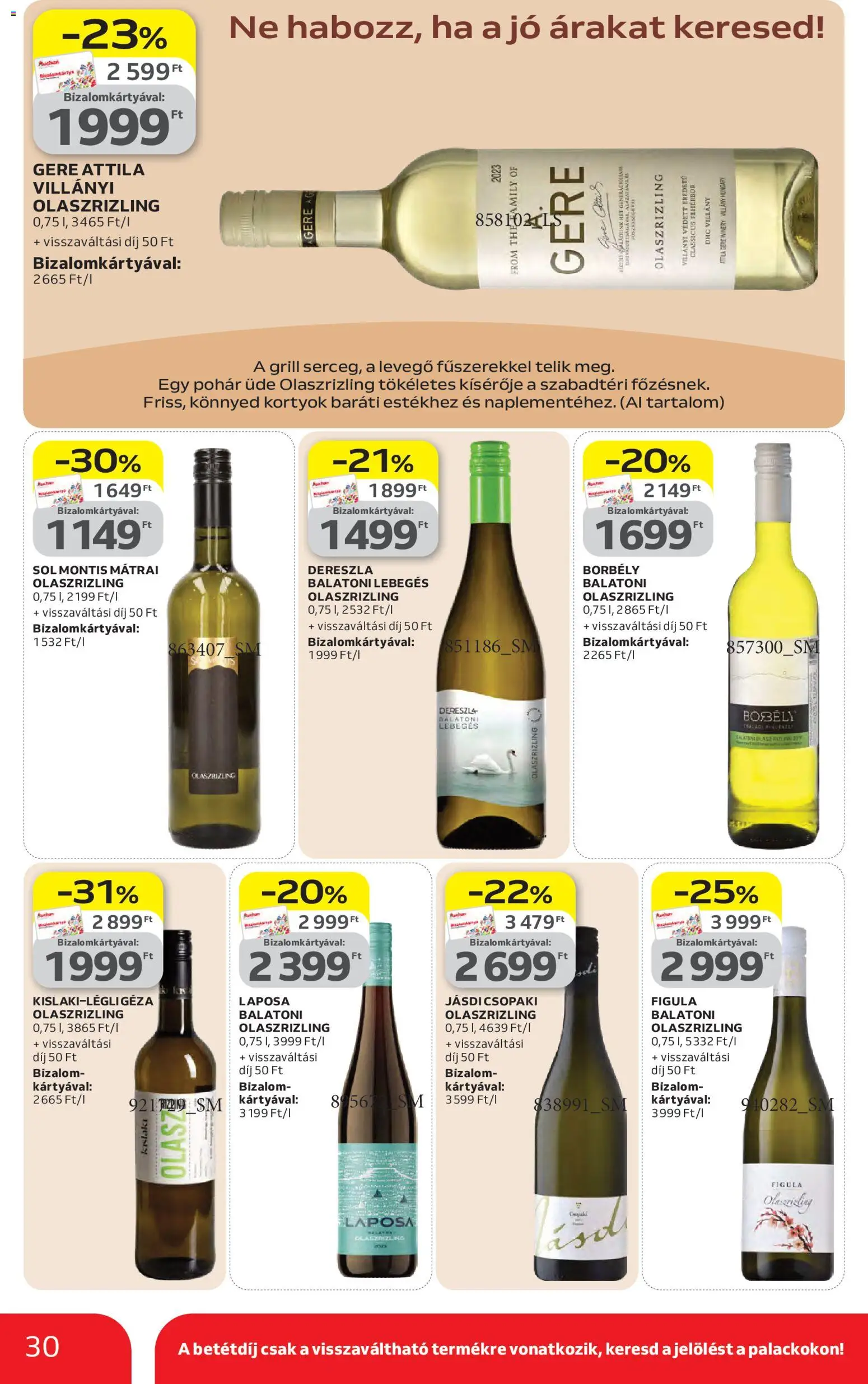 Auchan akciós ujság - amely érvényes a következő dátumtól: 16.04.2026 | Oldal: 30 | Termékek: Grill, Fehérbor, Pohár