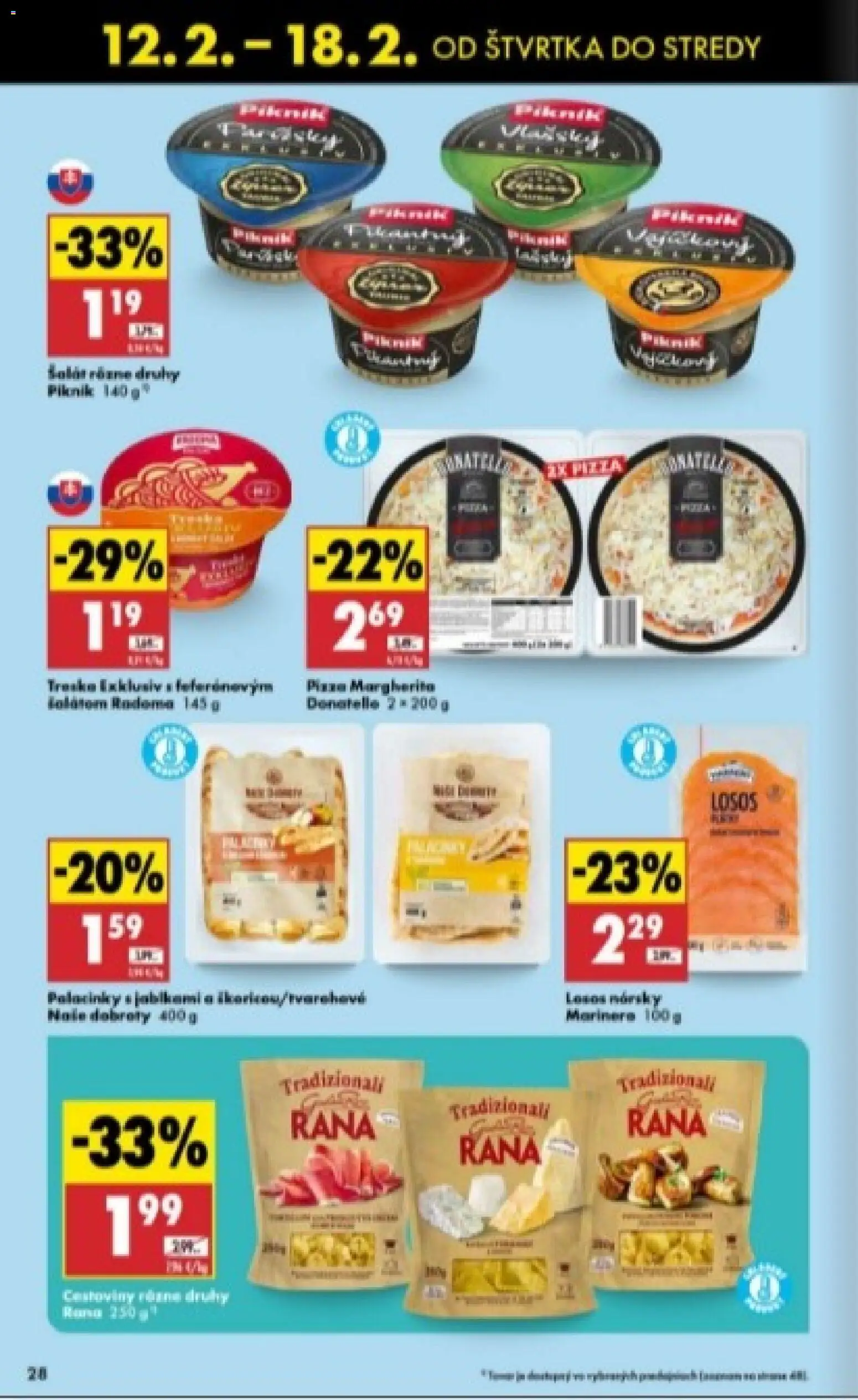 Nové Biedronka akcie – leták je platný od 12.02.2026 | Strana: 28 | Produkty: Pizza, Cestoviny, Losos