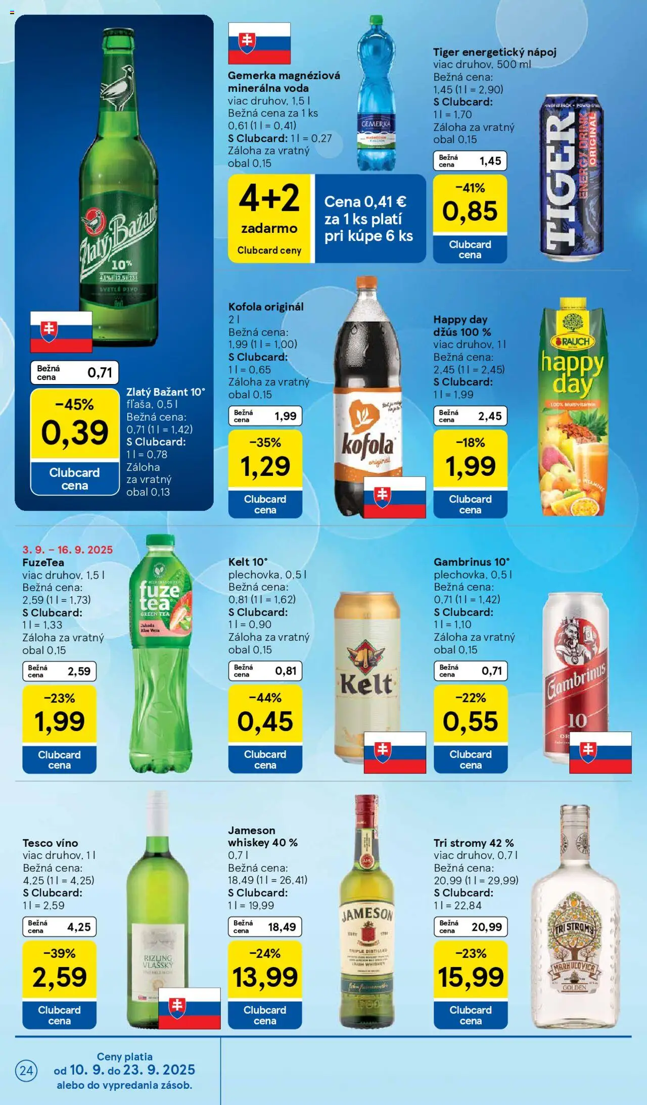 Nové Tesco akcie – leták je platný od 10.09.2025 | Strana: 24 | Produkty: Jameson, Kofola, Voda, Gemerka