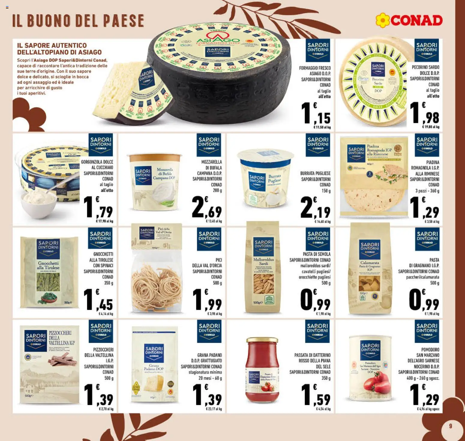 Volantino Conad del 29.01.2026 | Pagina: 9 | Prodotti: Pomodoro, Grana Padano, Orecchiette, Gorgonzola