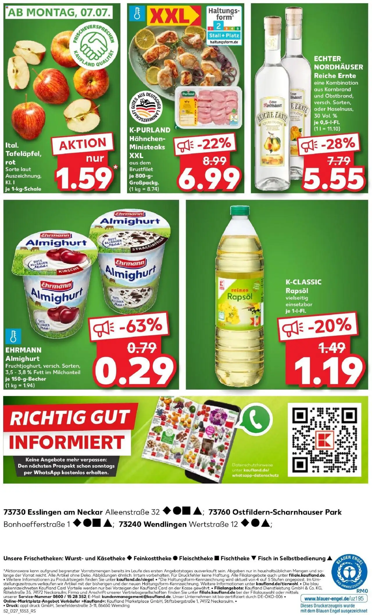 Kaufland prospekt Wendlingen Am Neckar	 - gültig ab dem 06.07.2025 | Seite: 5 | Produkte: Hahnchen, Ehrmann almighurt, Rapsöl, Fisch
