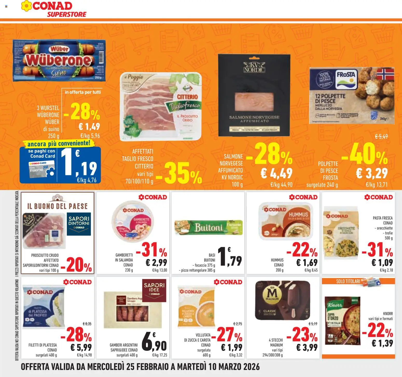 Volantino Conad del 25.02.2026 | Pagina: 20 | Prodotti: Pesce, Gamberi, Suino, Gamberetti