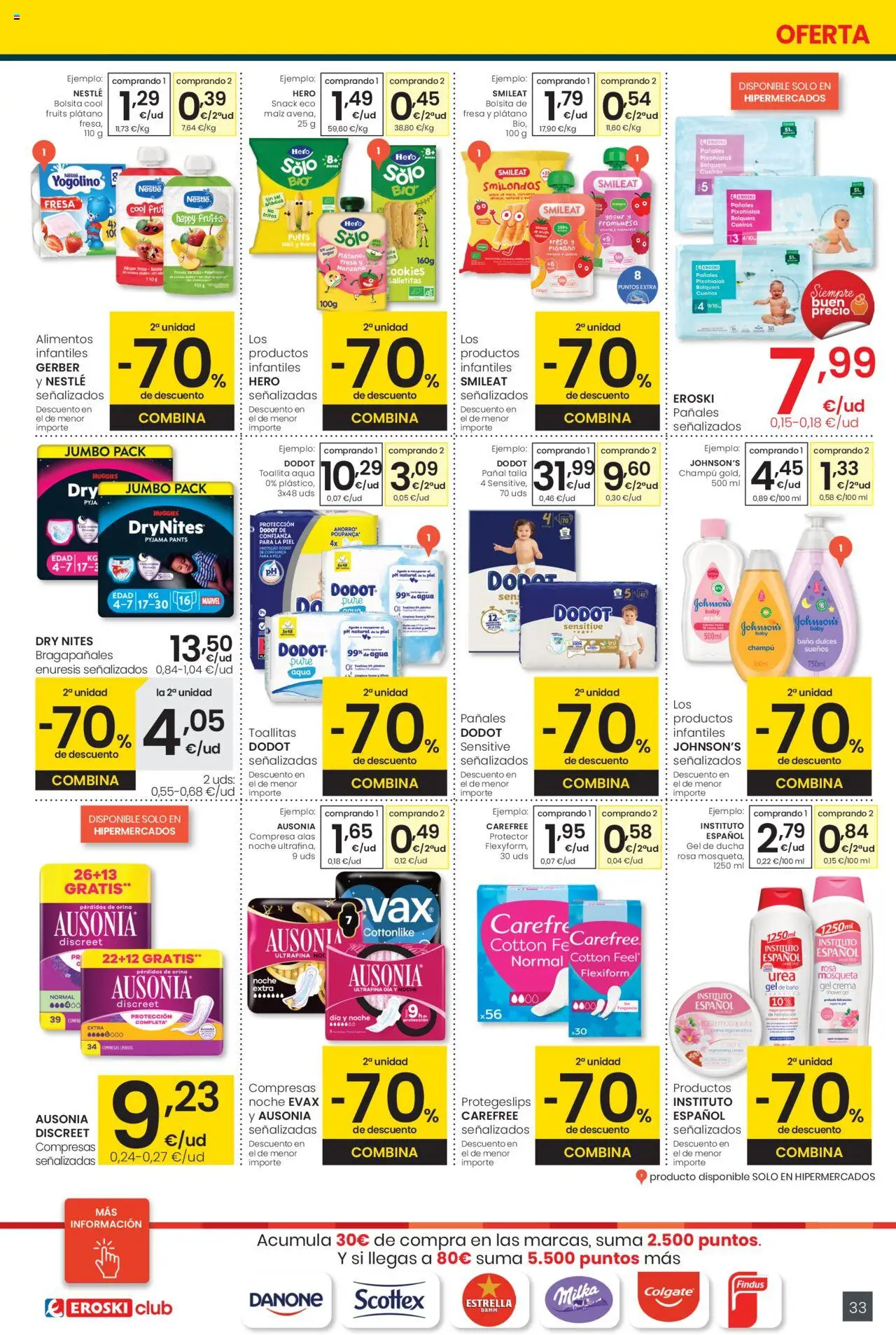 Eroski - Precio más bajo  │ válido desde el 16.10.2025 | Página: 33 | Productos: Gel de baño, Aceite, Manzana, Crema