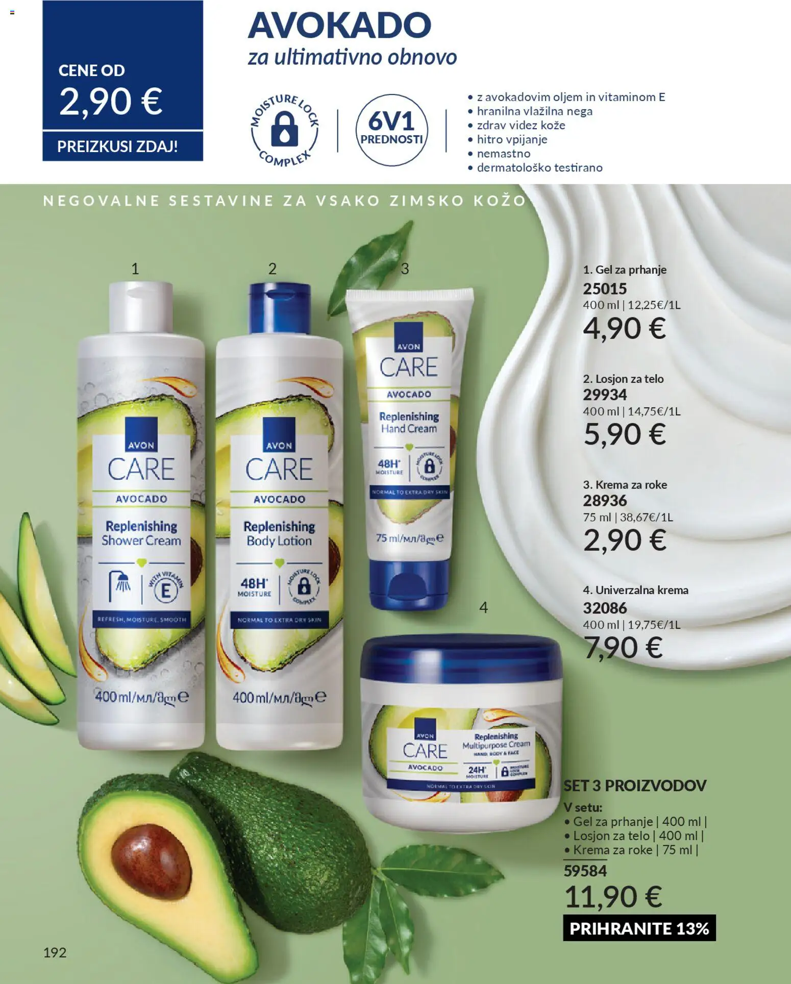 Novi Avon katalog ponudbe – veljaven od 29.12.2025 | Stran: 192 | Izdelki: Gel za prhanje, Krema, Krema za roke, Avokado