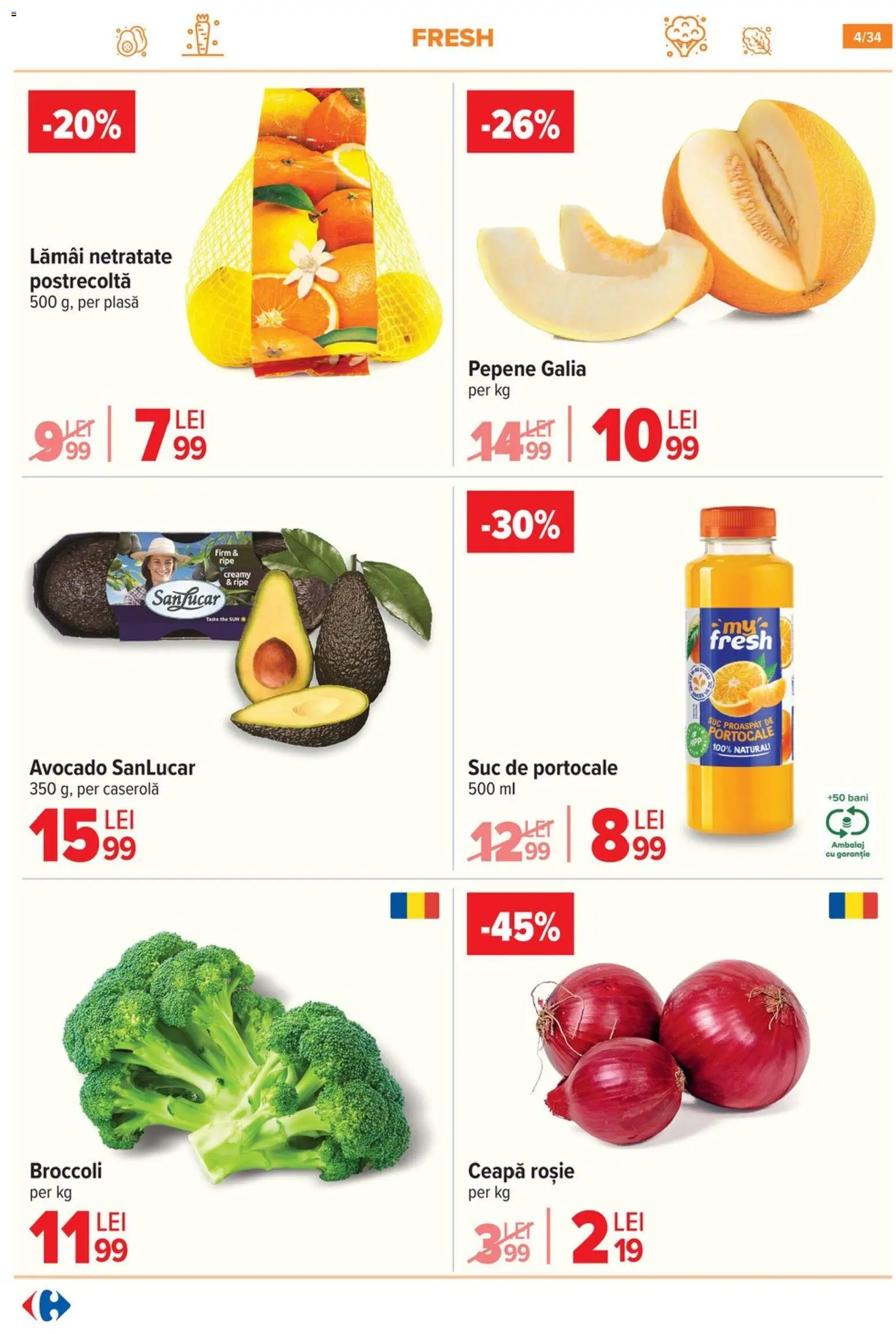 Noul catalog Carrefour – valabil de la 05.11.2025 | Pagină: 4 | Produse: Suc, Portocale, Avocado, Ceapă