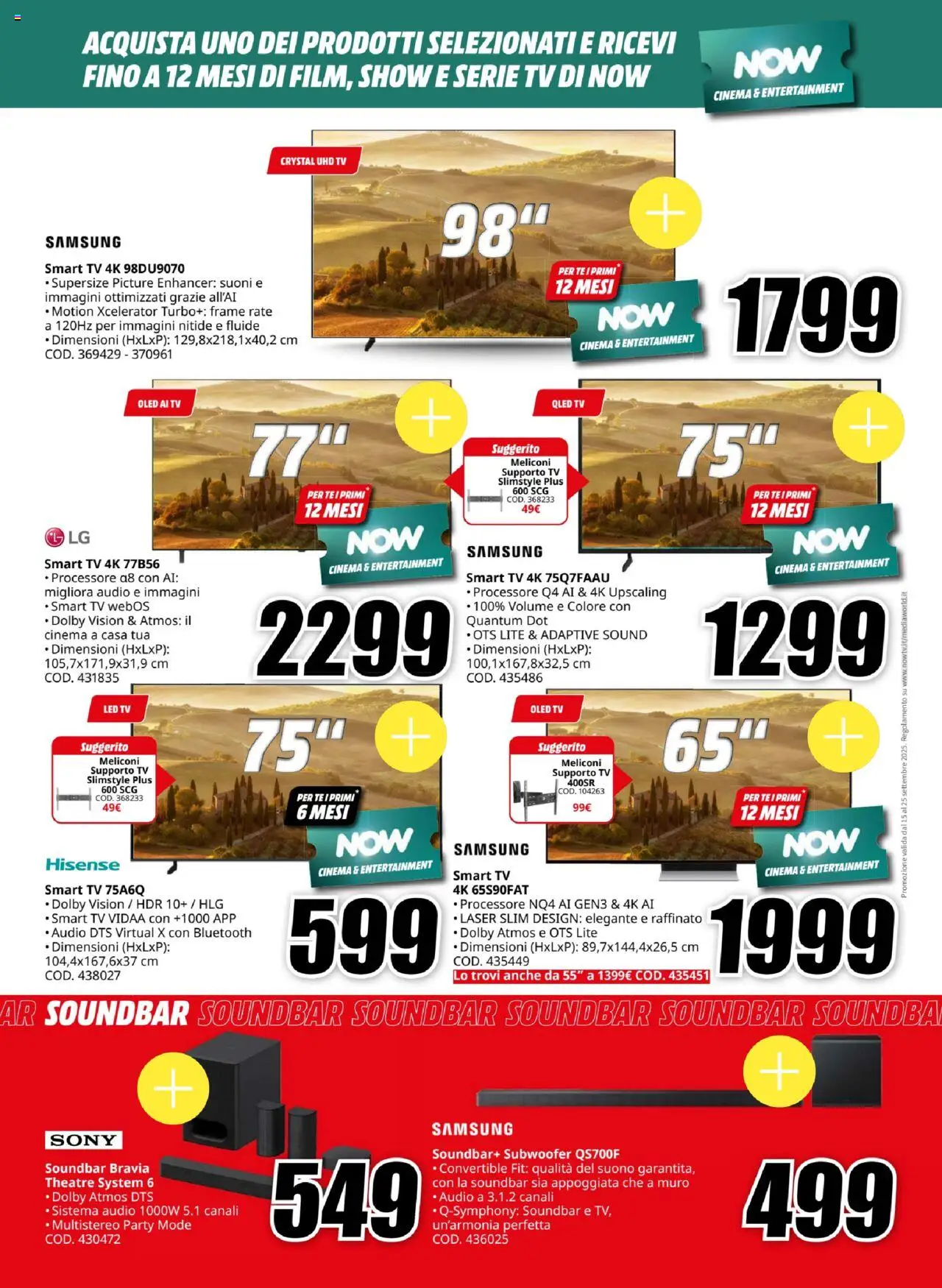Volantino Media World del 15.09.2025 | Pagina: 3 | Prodotti: smart TV, TV, Audio, Samsung