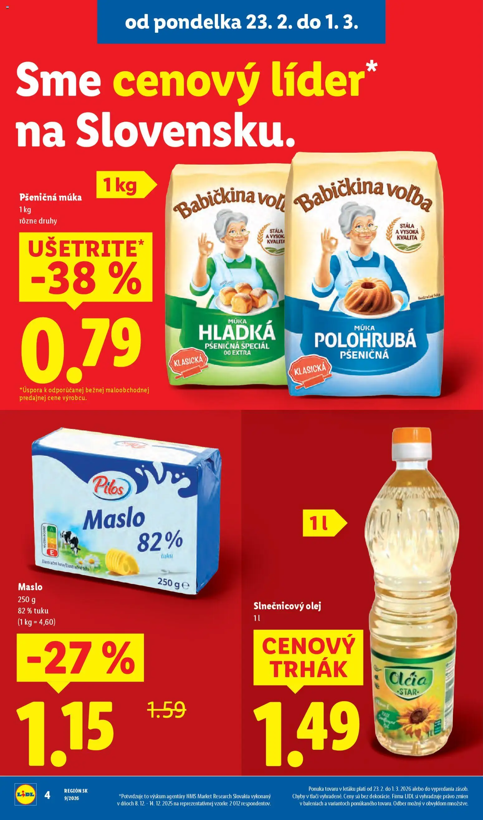 Nové Lidl akcie – leták je platný od 23.02.2026 | Strana: 4 | Produkty: Olej, Pšeničná múka, Slnečnicový olej, Hladká múka