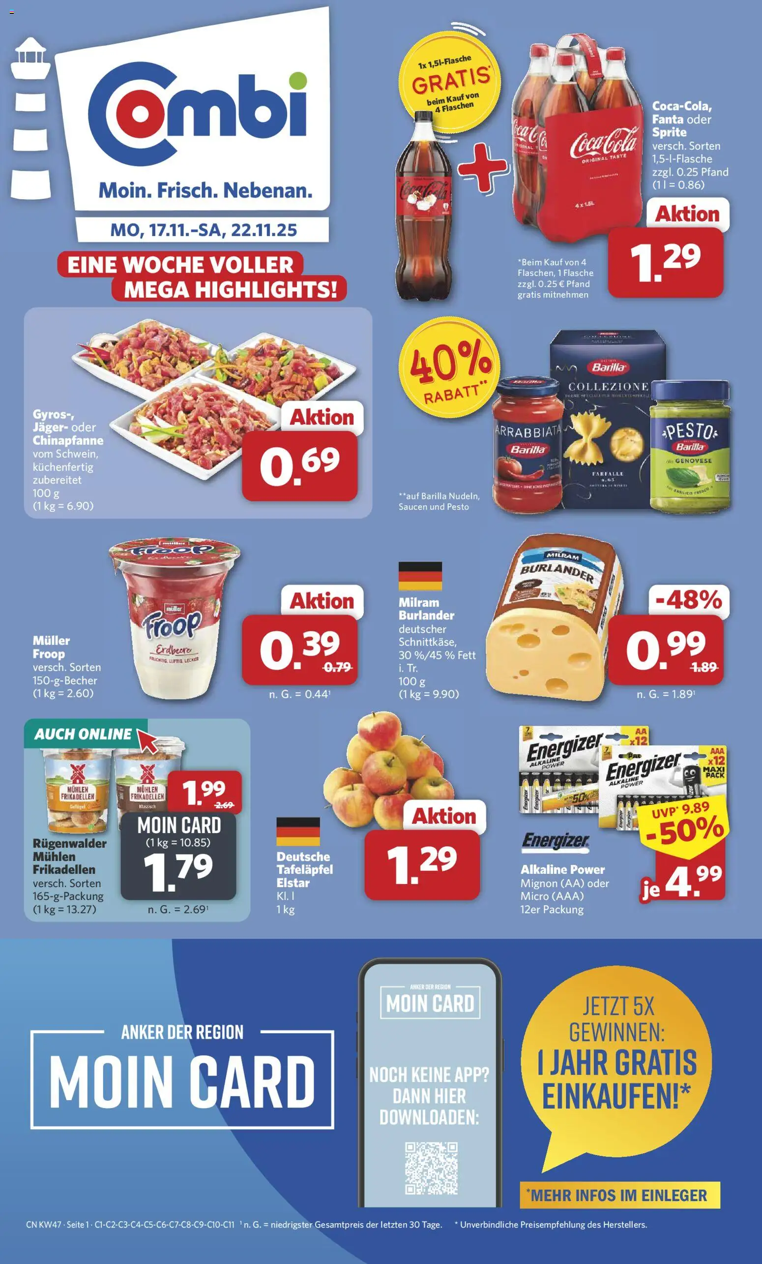 Combi Prospekt 	 – gültig ab 17.11.2025 | Seite: 1 | Produkte: Froop, Fanta, Barilla, Gyros