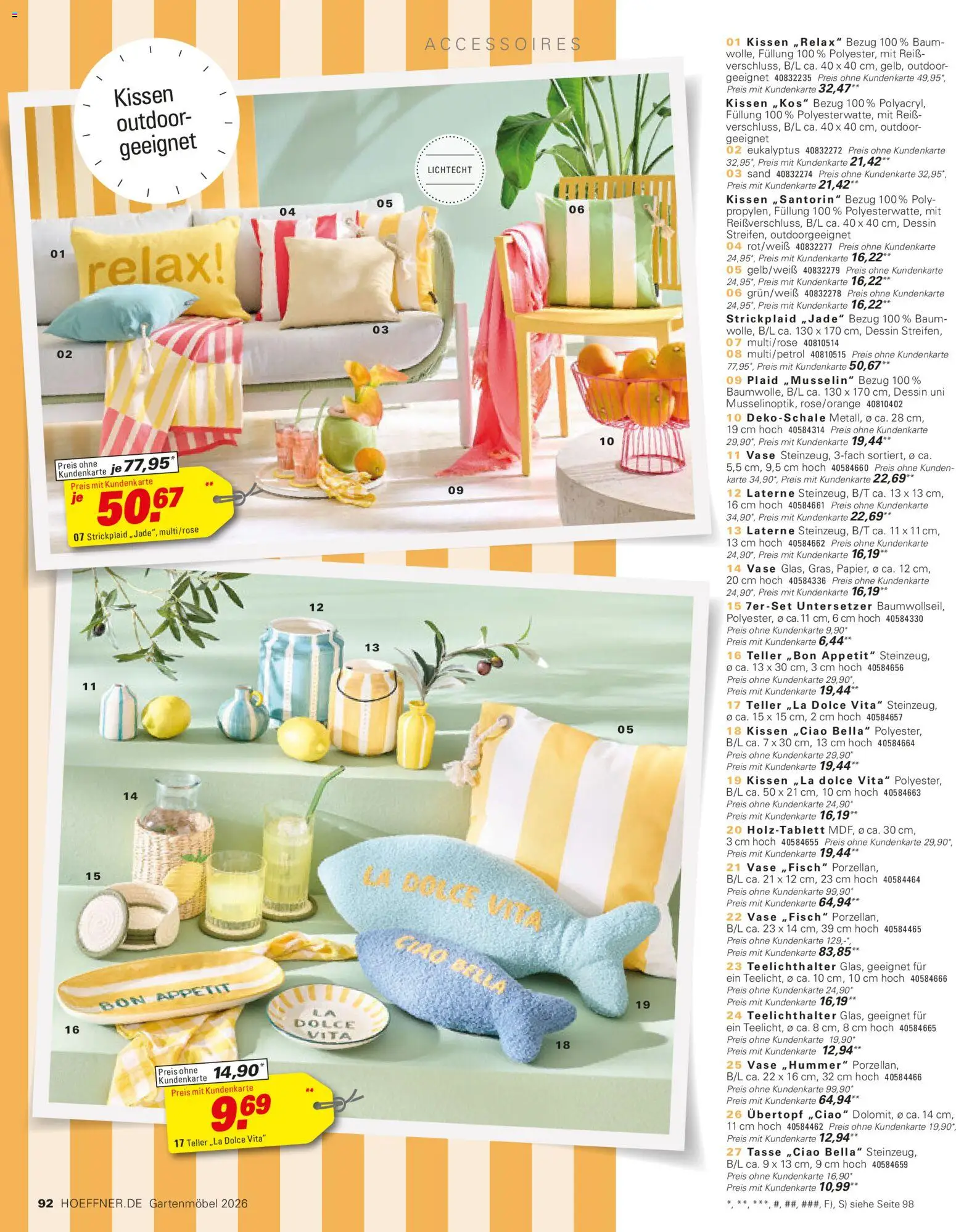 Höffner Prospekt Gartenmöbel – gültig ab 27.03.2026 | Seite: 92 | Produkte: Kissen, Gartenmöbel, Vase