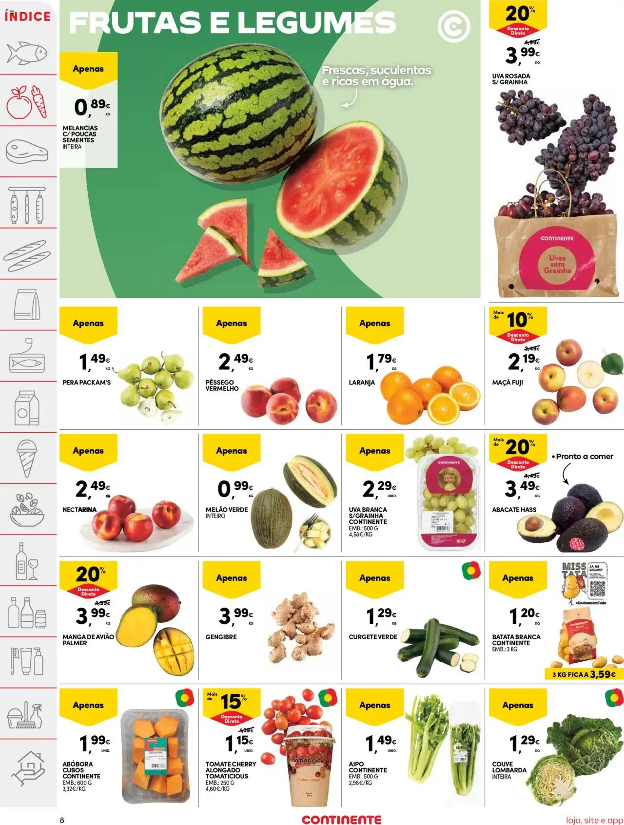 Continente folheto │ válido de 05.08.2025 | Página: 8 | Produtos: Curgete, Abóbora, Tomate, Uvas