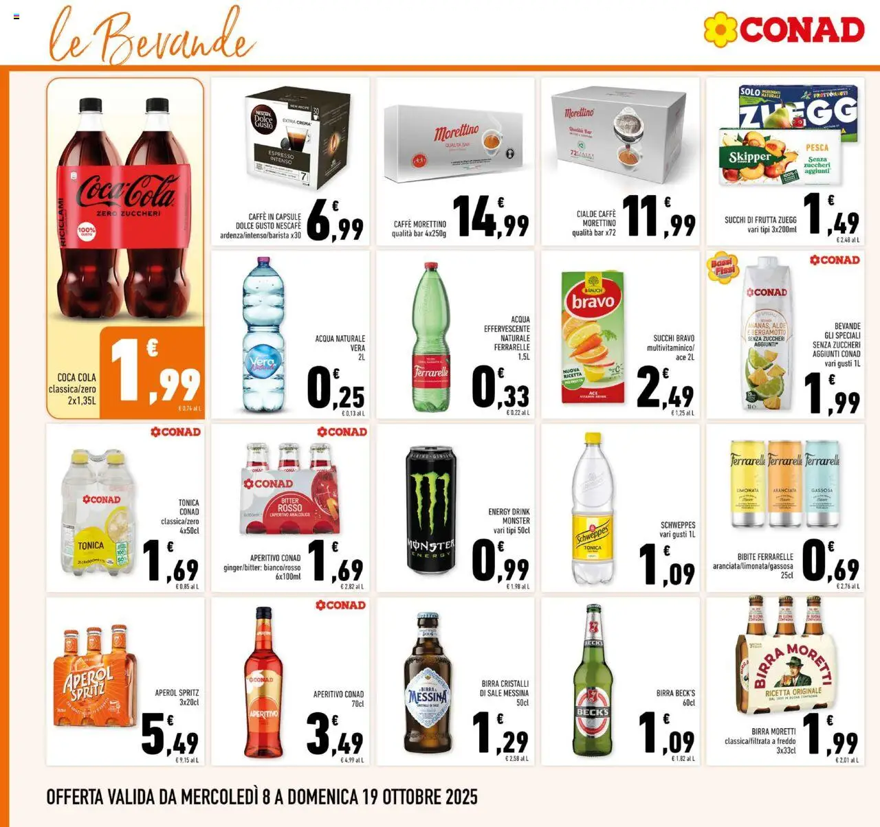 Volantino Conad del 08.10.2025 | Pagina: 16 | Prodotti: Caffè, Frutta, Birra Moretti, Aperol