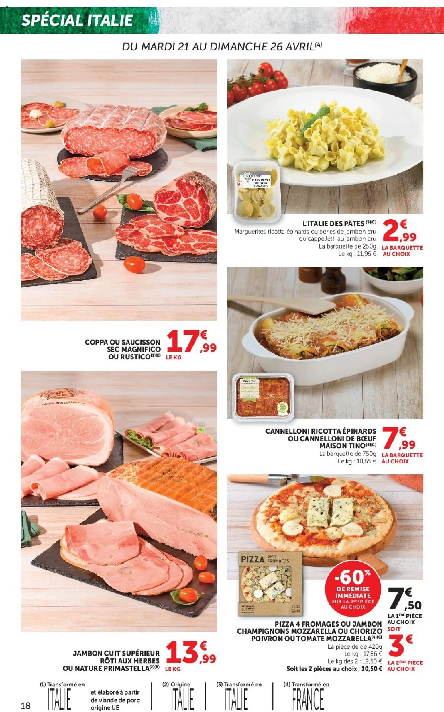 {H1} | Page: 18 | Produits: Pizza 4 fromages, Chorizo, Saucisson sec, Poivron