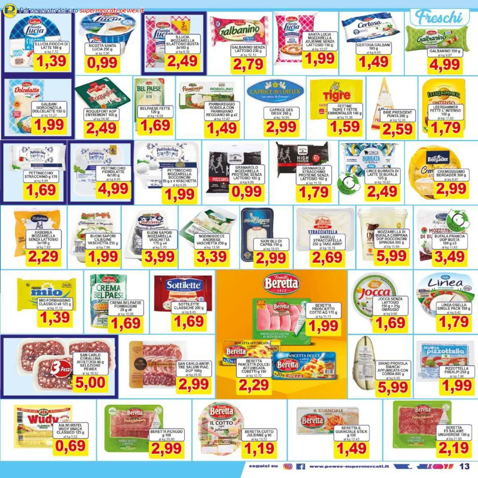 Volantino Pewex del 27.03.2026 | Pagina: 13 | Prodotti: Prosciutto Cotto, Prosciutto, Stracchino, Provola