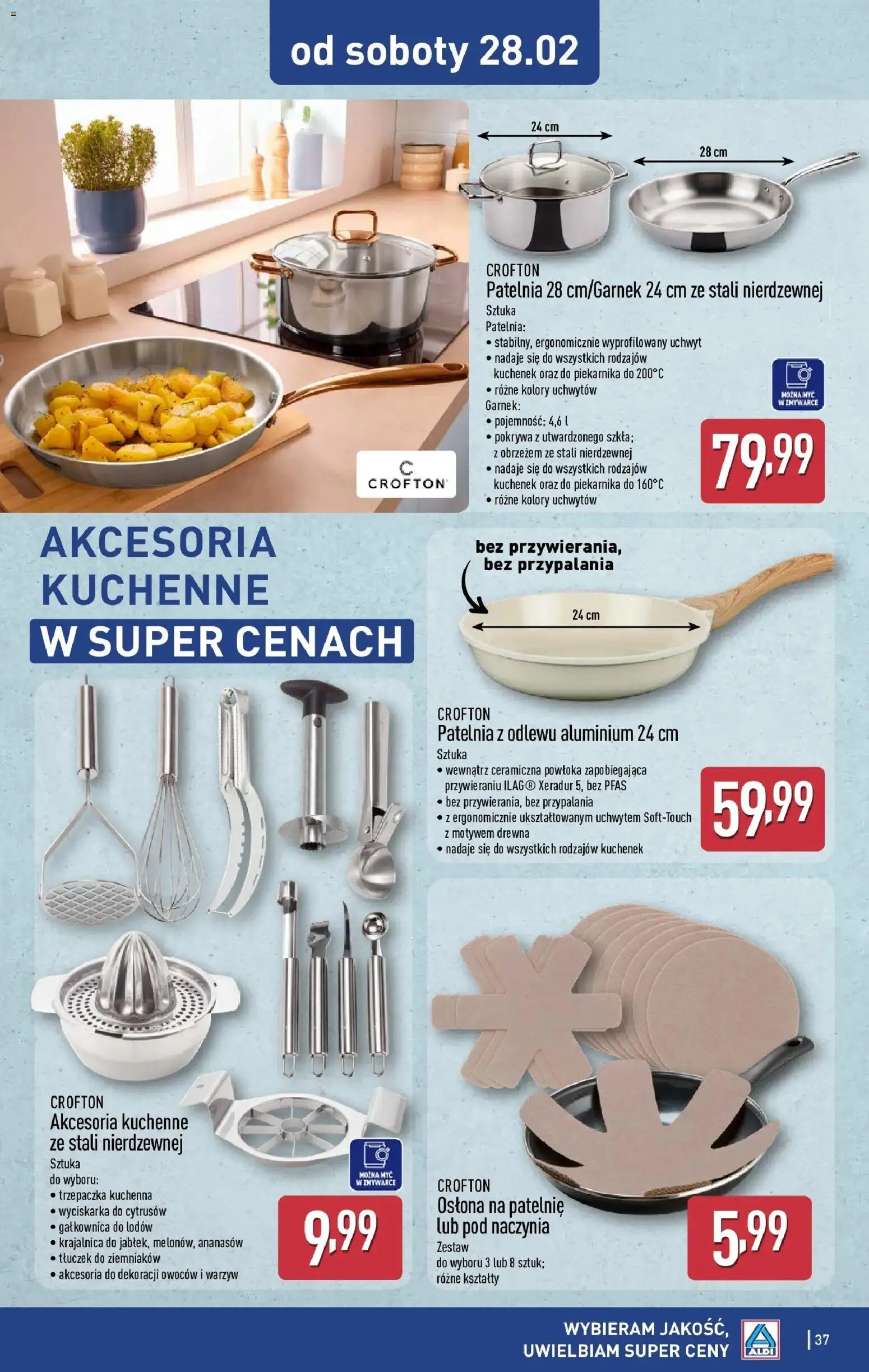 Aldi Gazetka od 23.02.2026 | Strona: 37 | Produkty: Krajalnica, Trzepaczka, Wyciskarka, Patelnia