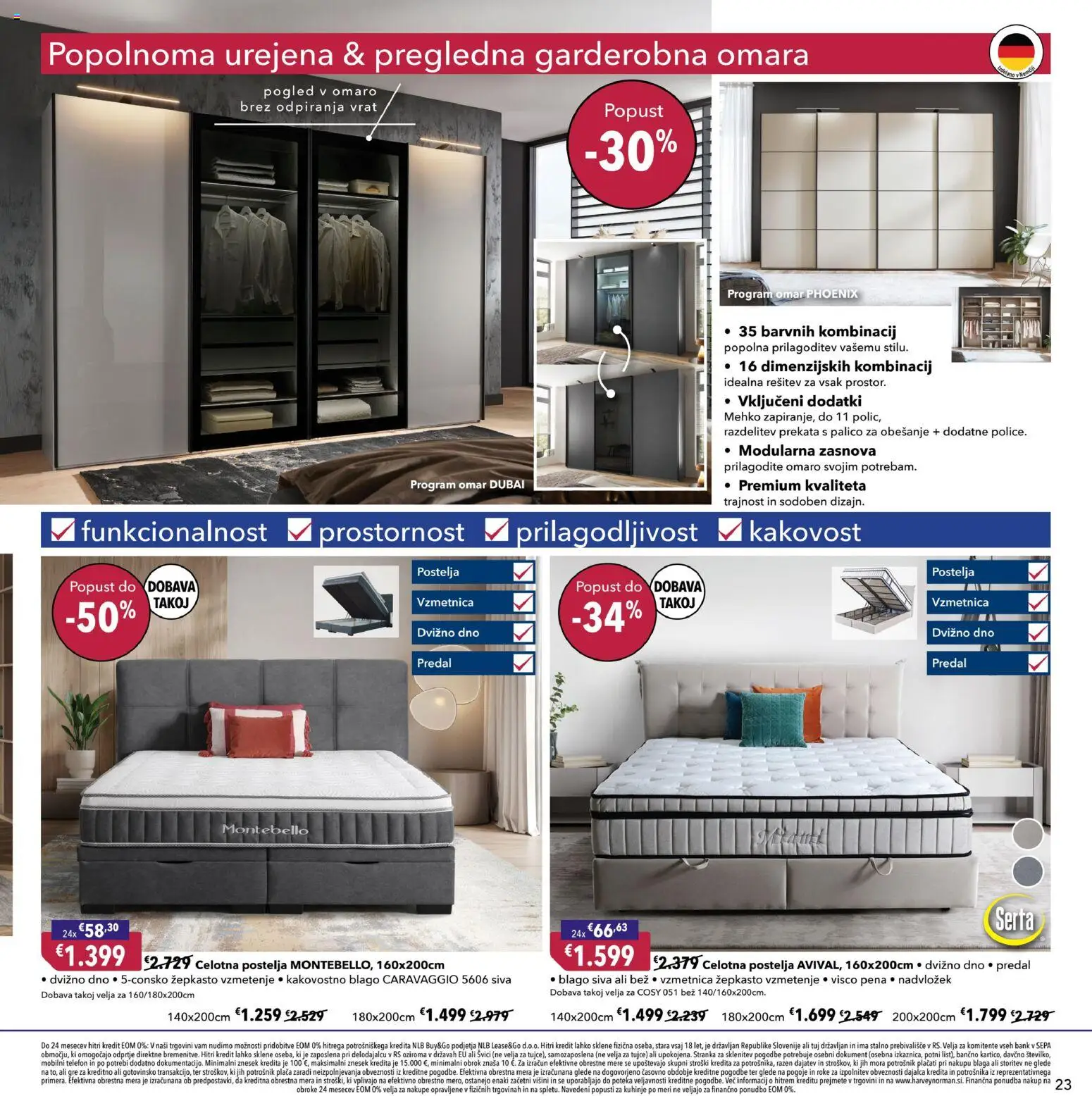 Novi Harvey Norman katalog ponudbe – veljaven od 14.01.2026 | Stran: 23 | Izdelki: Telefon, Postelja, Vzmetnica, Omara