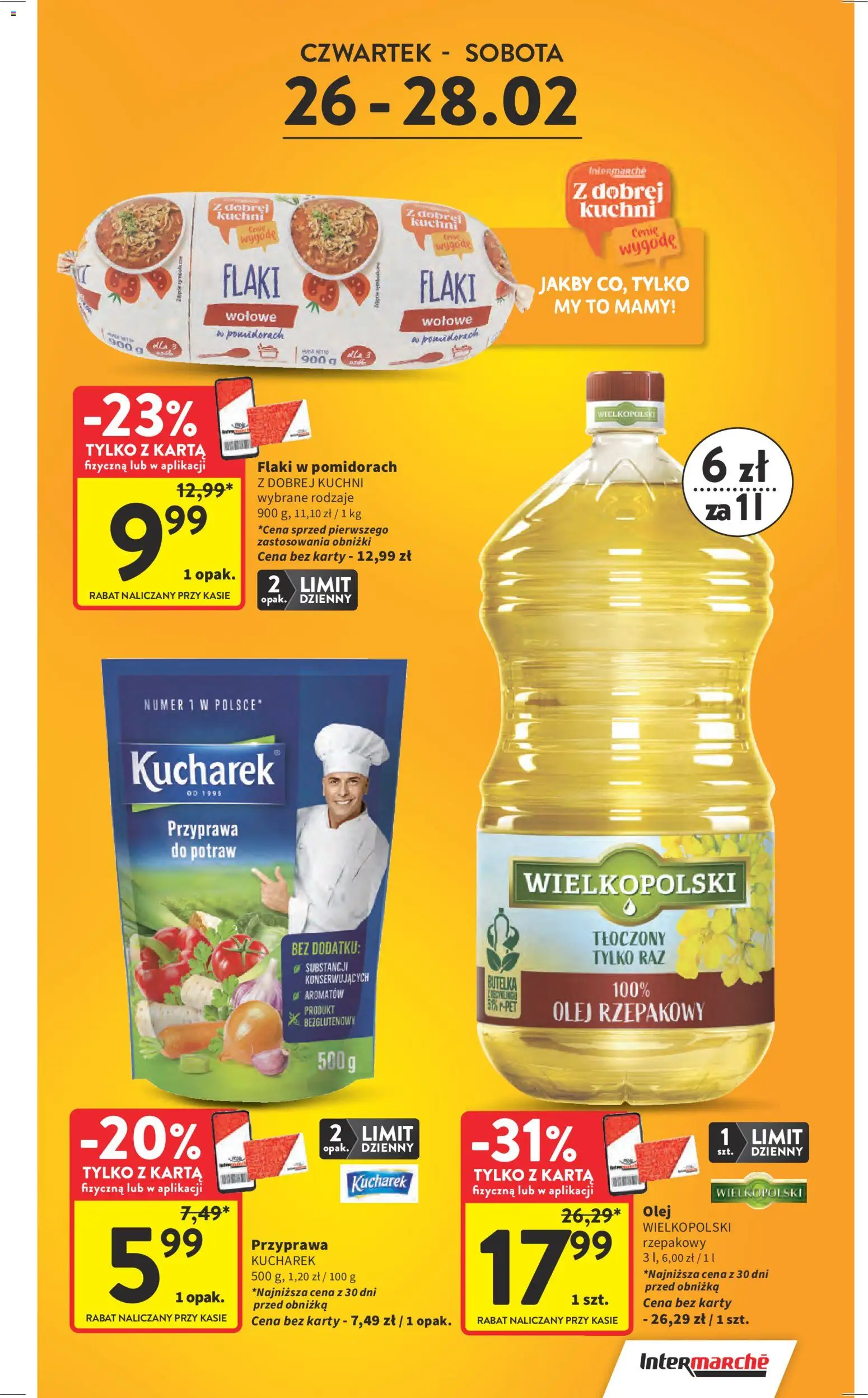 Intermarche Gazetka od 26.02.2026 | Strona: 3 | Produkty: Karta, Olej rzepakowy, Flaki, Olej