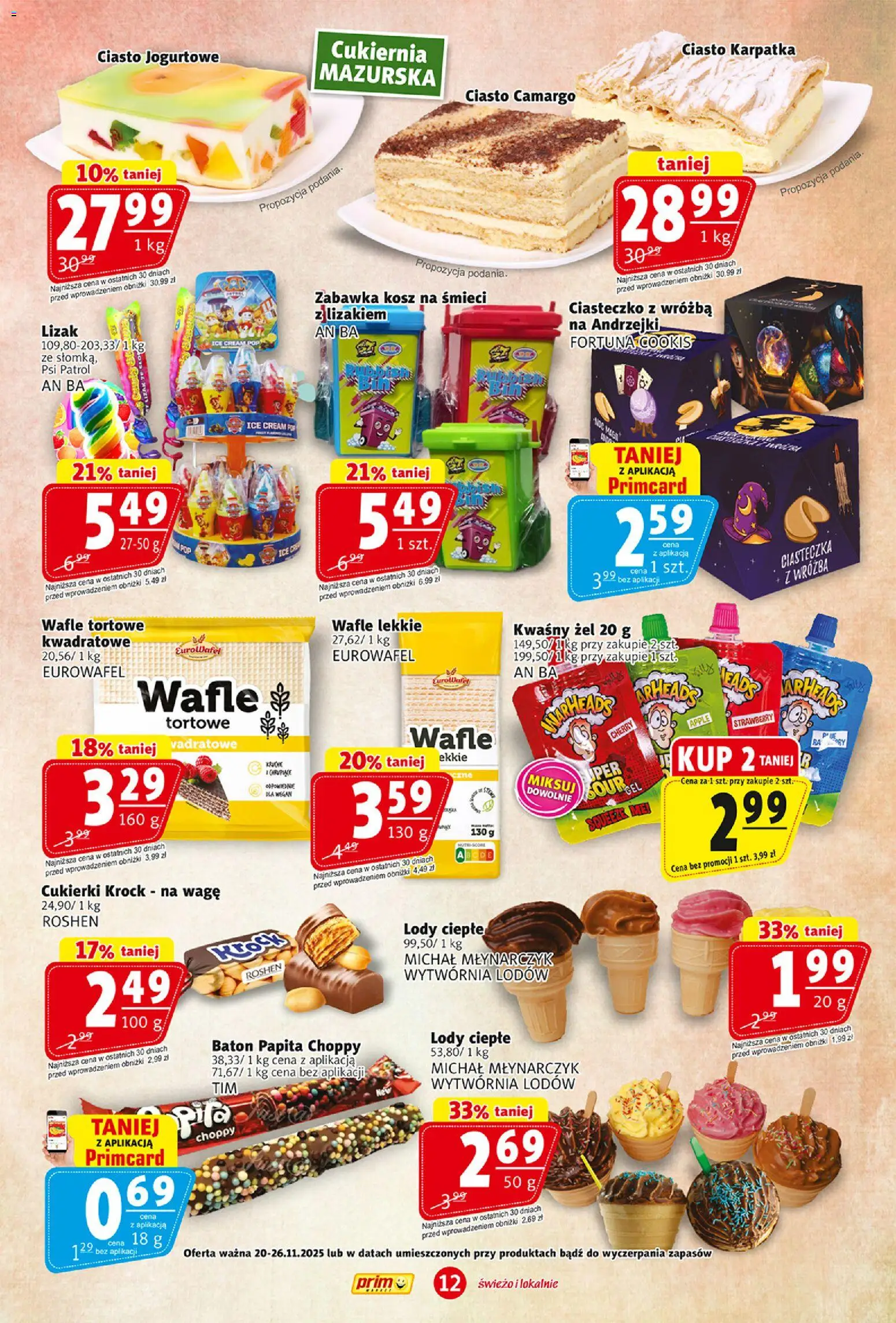 Prim Market Gazetka od 20.11.2025 | Strona: 12 | Produkty: Wafle, Ciasto, Cukierki, Lody