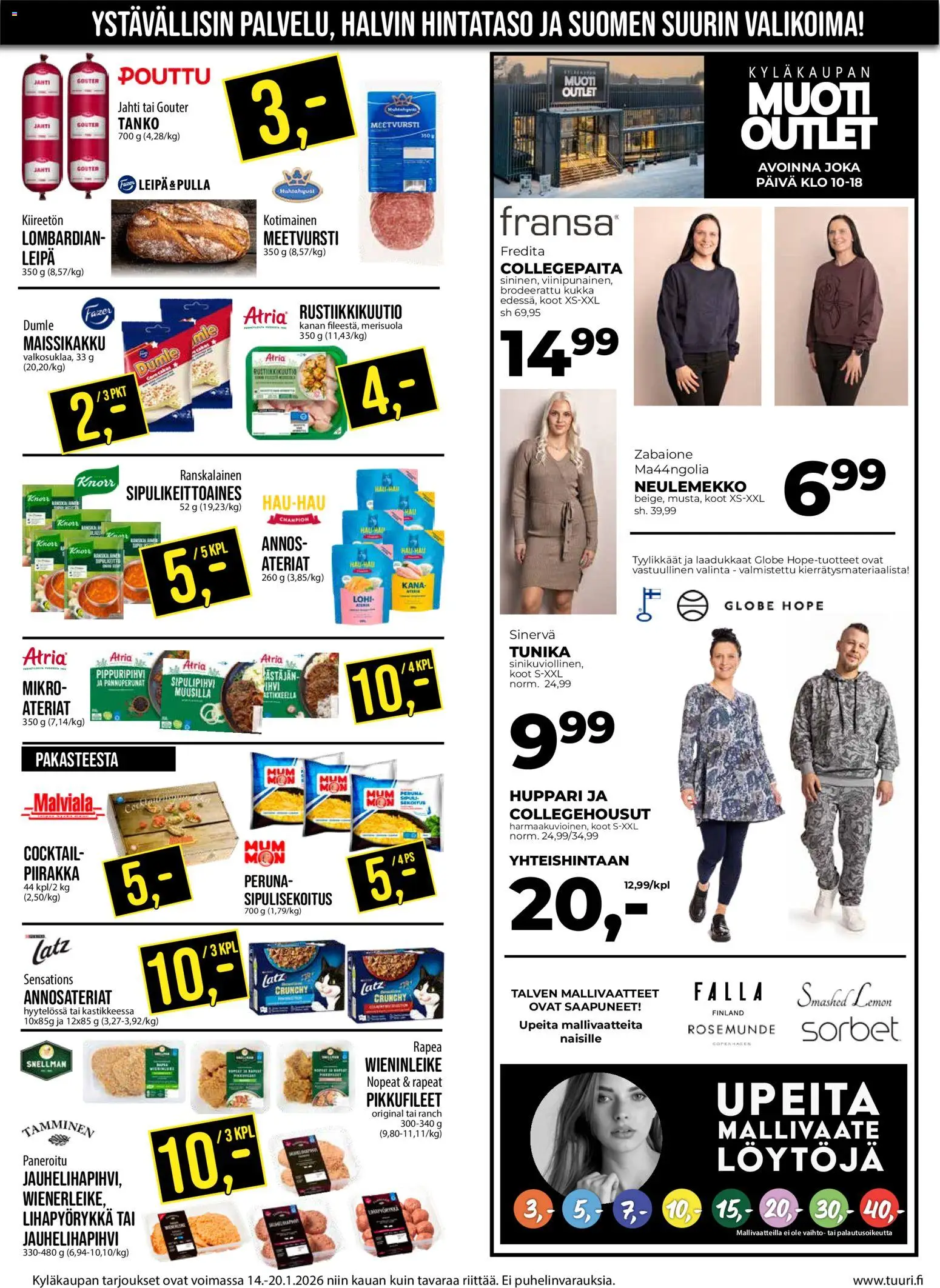 Tuuri tarjoukset – voimassa 14.01.2026 alkaen | Sivu: 6 | Tuotteet: Huppari, Köö, Peruna, Piirakka