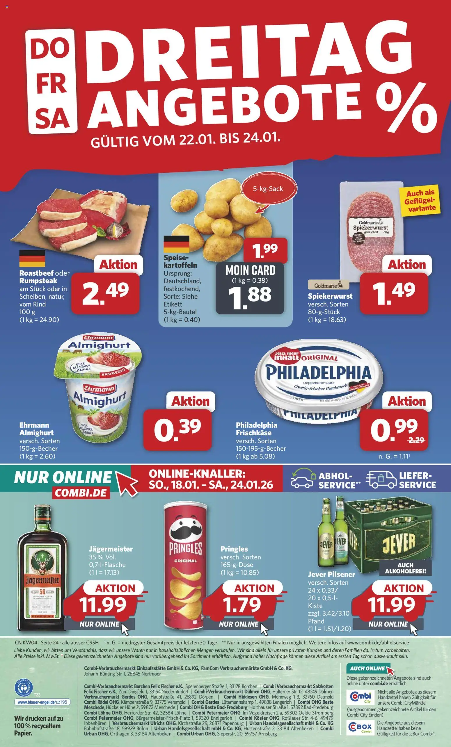 Combi Prospekt 	 – gültig ab 19.01.2026 | Seite: 24 | Produkte: Rumpsteak, Philadelphia, Kartoffeln, Frischkase