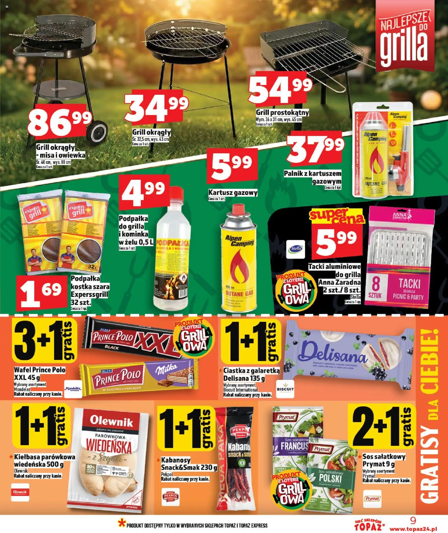 Topaz gazetka od 23.04.2026 | Strona: 9 | Produkty: Grill, Milka, Ciastka, Sos