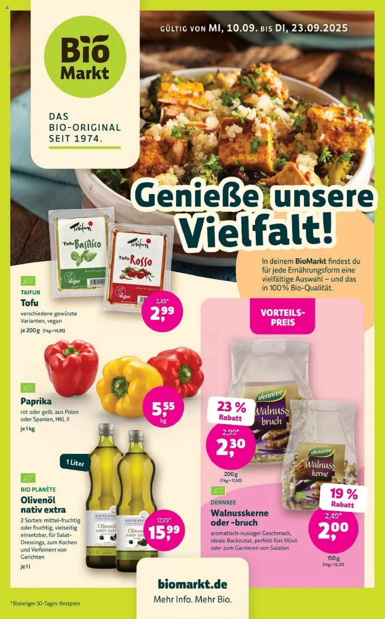 Denns BioMarkt Angebote – gültig ab 10.09.2025 | Seite: 1 | Produkte: Musli, Olivenol, Paprika, Salat