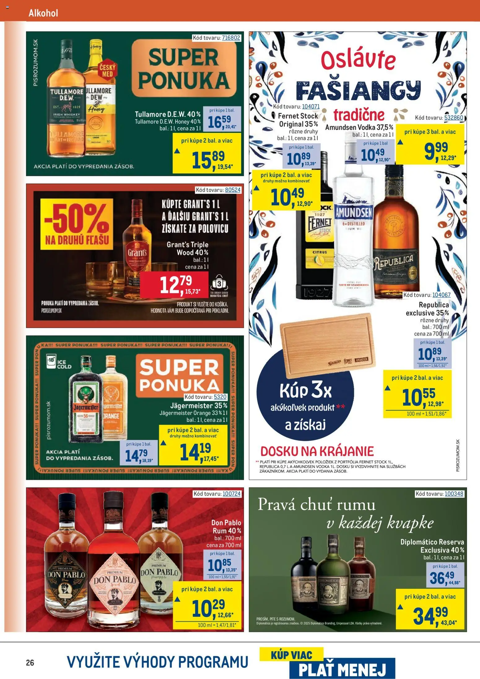 Nové Metro akcie – leták je platný od 02.01.2026 | Strana: 26 | Produkty: Jägermeister, Republica, Fernet Stock, Alkohol