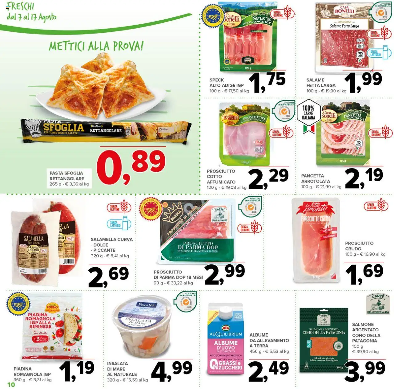 Volantino Todis del 07.08.2025 | Pagina: 10 | Prodotti: Prosciutto di Parma, Salame, Pasta sfoglia, Insalata