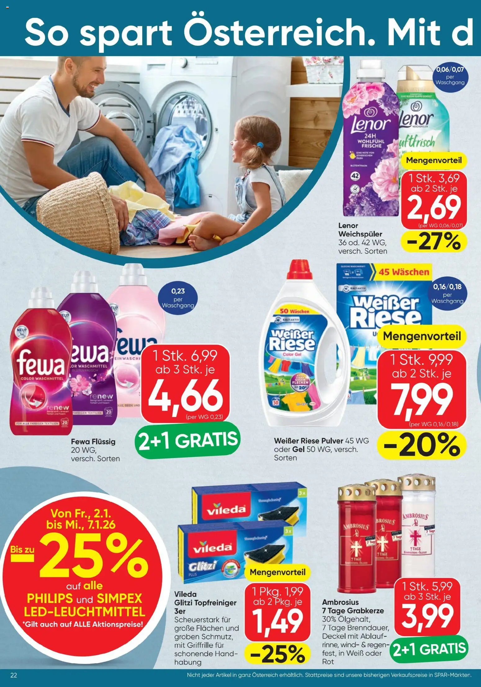 Spar Flugblatt gültig ab 02.01.2026 | Seite: 22 | Produkte: Weichspüler, Waschmittel