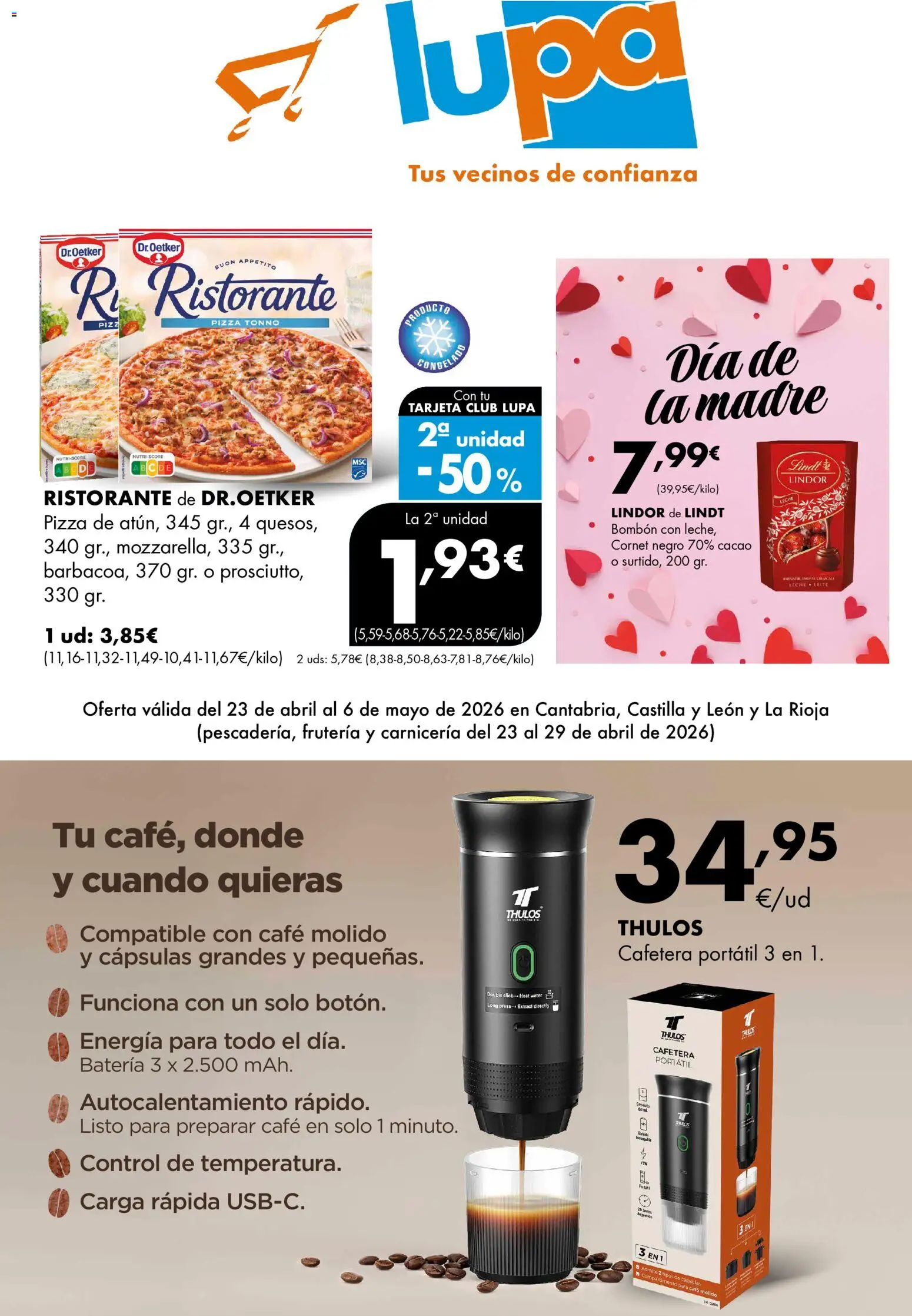 Lupa Supermercados folleto │ válido desde el 23.04.2026 | Página: 1 | Productos: Café molido, Cafetera, Φρυγανιές σικάλεως, Batería