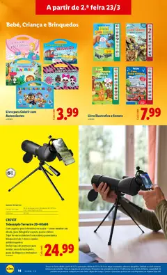 Pré-visualização CRIVIT Telescópio Terrestre 20-60x60, Com suporte para telemóvel na ocular - como monitor em direto, para fotografar ou para gravar vídeos. Tripé de mesa dobrável com cabeça panorâmica bloqueável de 2 eixos e apoios antiderrapantes. Inclui capa de proteção para ocular, saco de transporte, pano de limpeza e instruções válido de 23.03.2026 | Página: 14