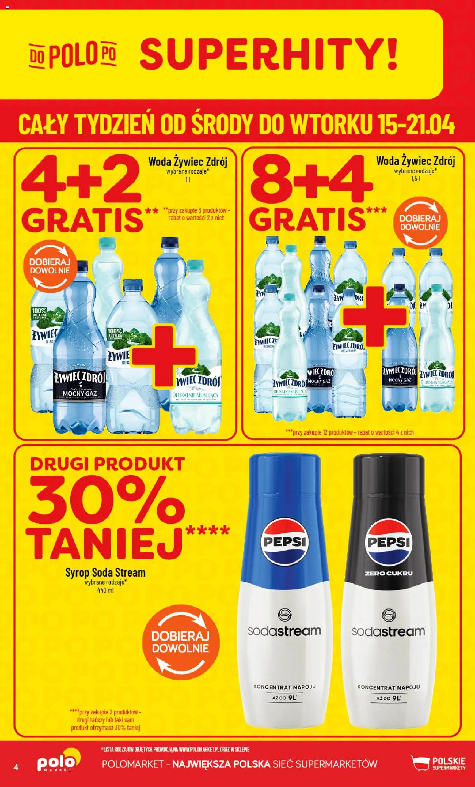 POLOmarket gazetka od 15.04.2026 | Strona: 4 | Produkty: Syrop, Woda żywiec, Pepsi, Woda