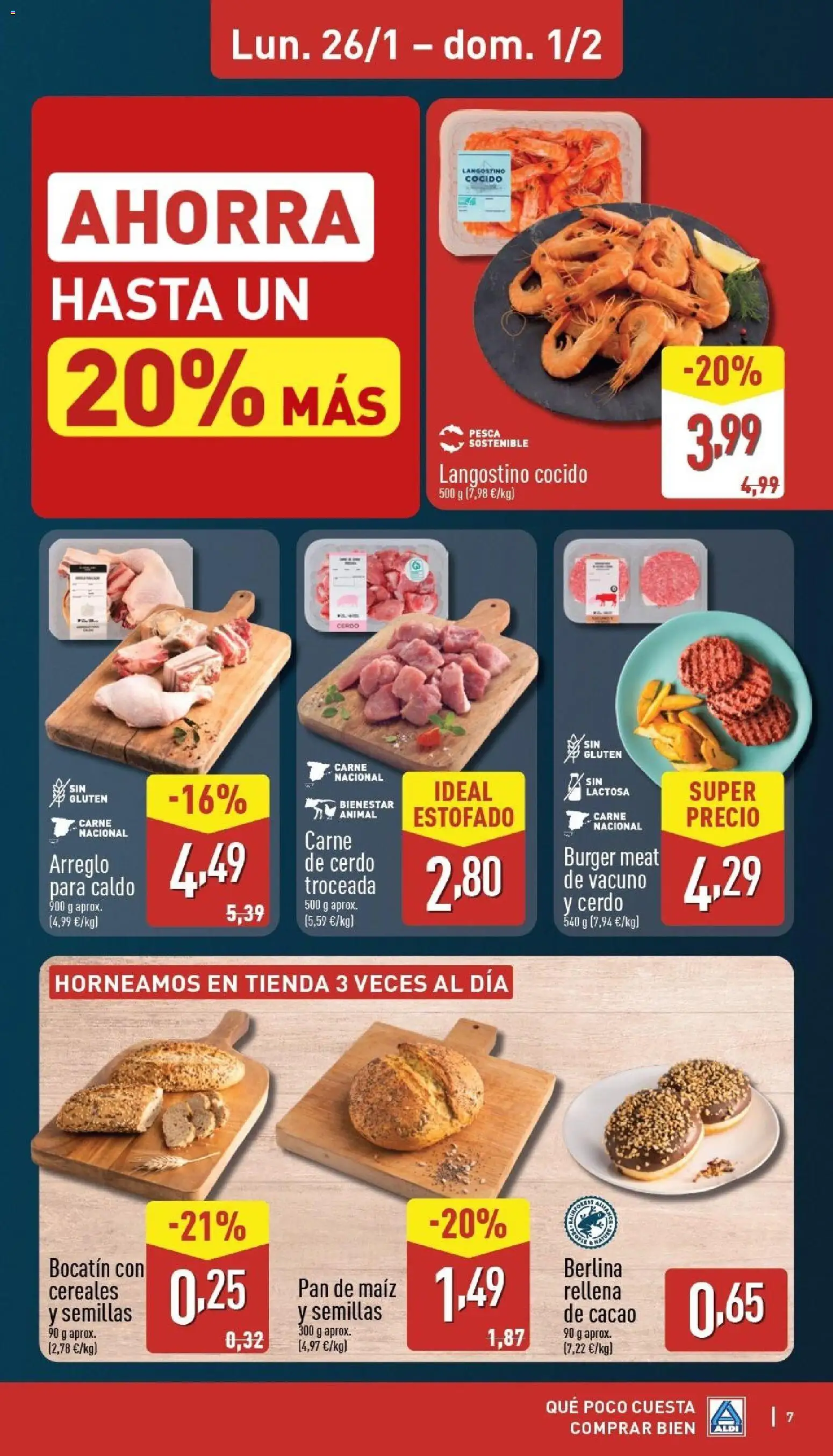 Aldi folleto Península │ válido desde el 26.01.2026 | Página: 7 | Productos: Pan, Cerdo, Φρυγανιές σικάλεως, Langostino