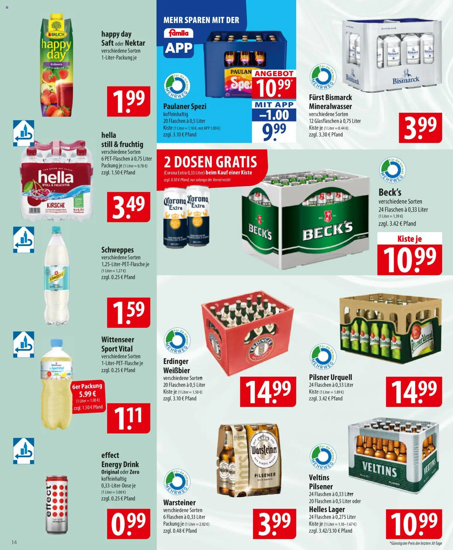 Famila Prospekt 	 – gültig ab 10.11.2025 | Seite: 14 | Produkte: Energy, Mineralwasser, Pilsner urquell, Saft