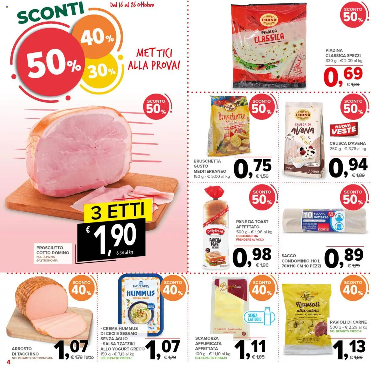 Volantino Todis del 16.10.2025 | Pagina: 4 | Prodotti: Yogurt, Salsa, Pasta, Hummus