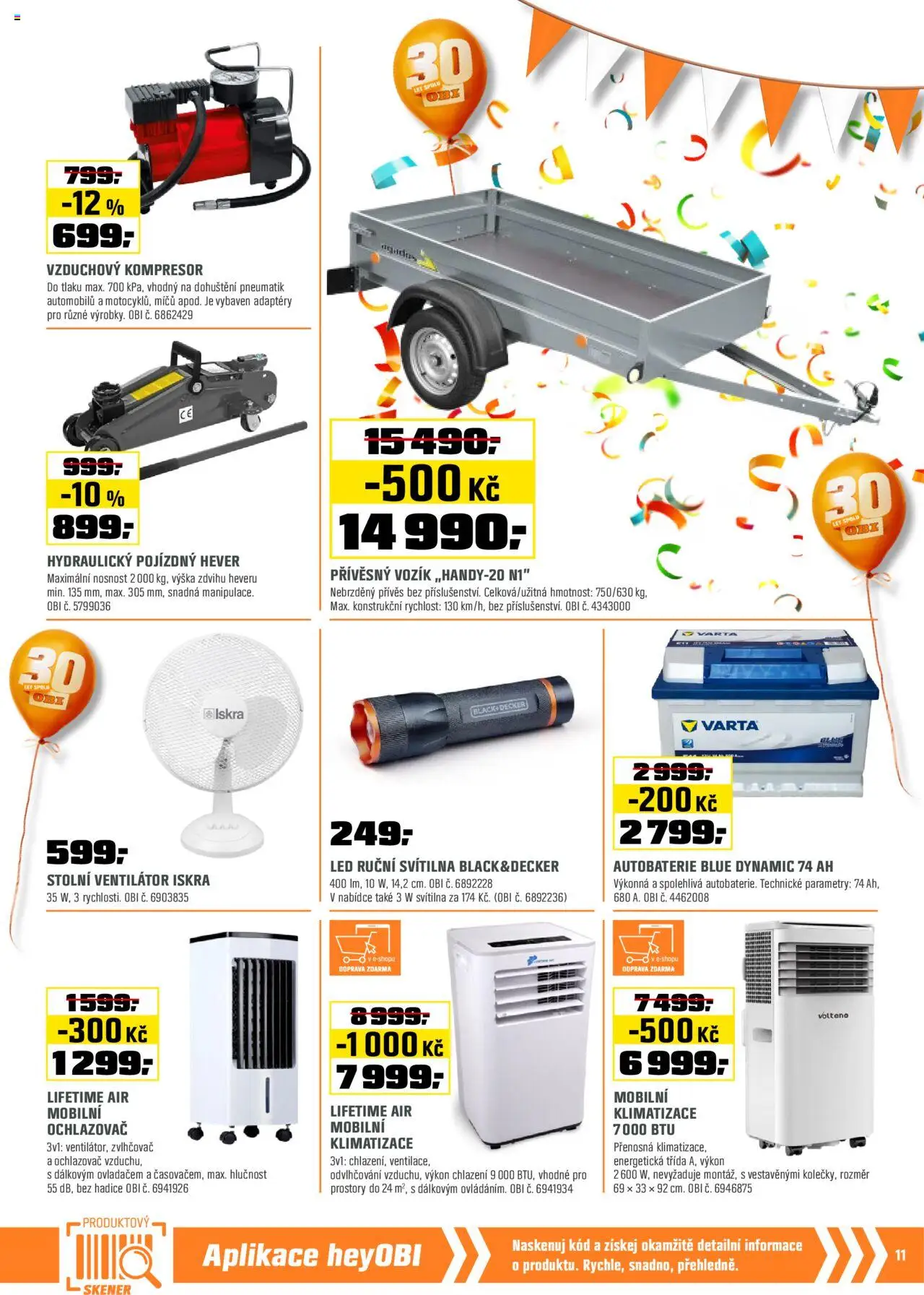 OBI leták od 01.08.2025 | Strana: 11 | Produkty: Mobilní klimatizace, Kompresor, Ventilátor, Svítilna