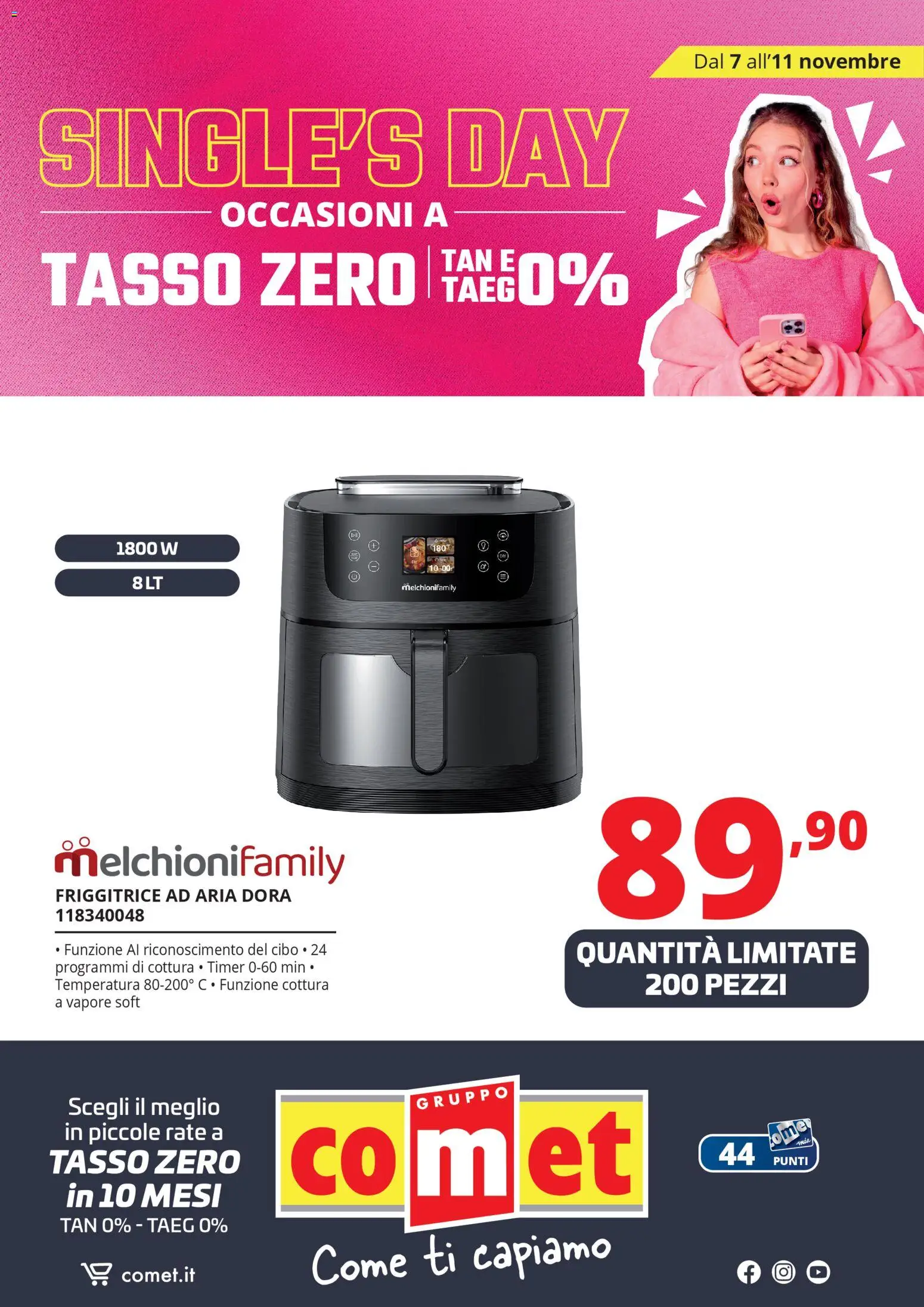 Volantino Comet del 07.11.2025 | Pagina: 44 | Prodotti: Friggitrice ad aria, Friggitrice