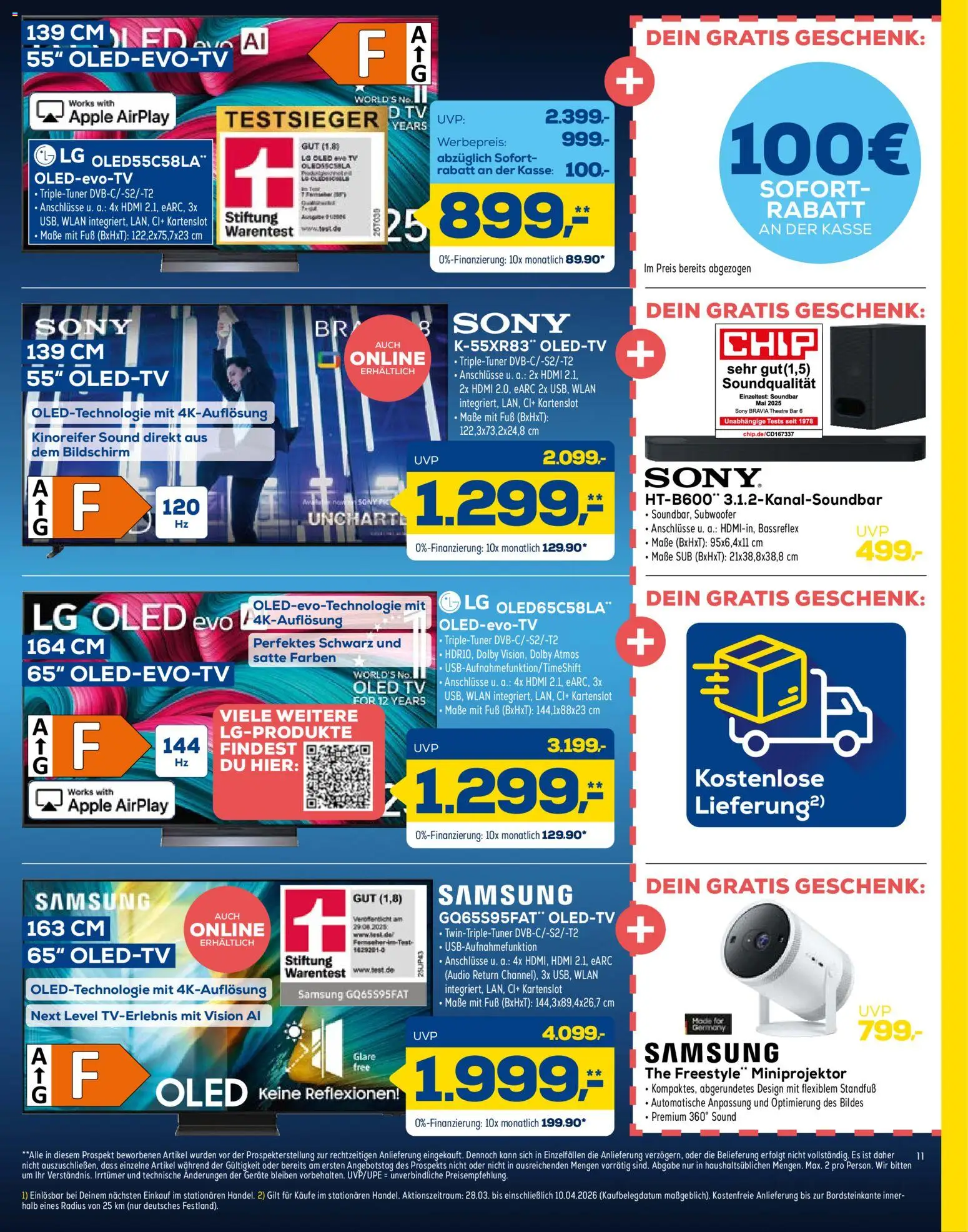 Euronics Prospekt 	 – gültig ab 04.04.2026 | Seite: 11 | Produkte: Sony, Bildschirm, TV, Audio