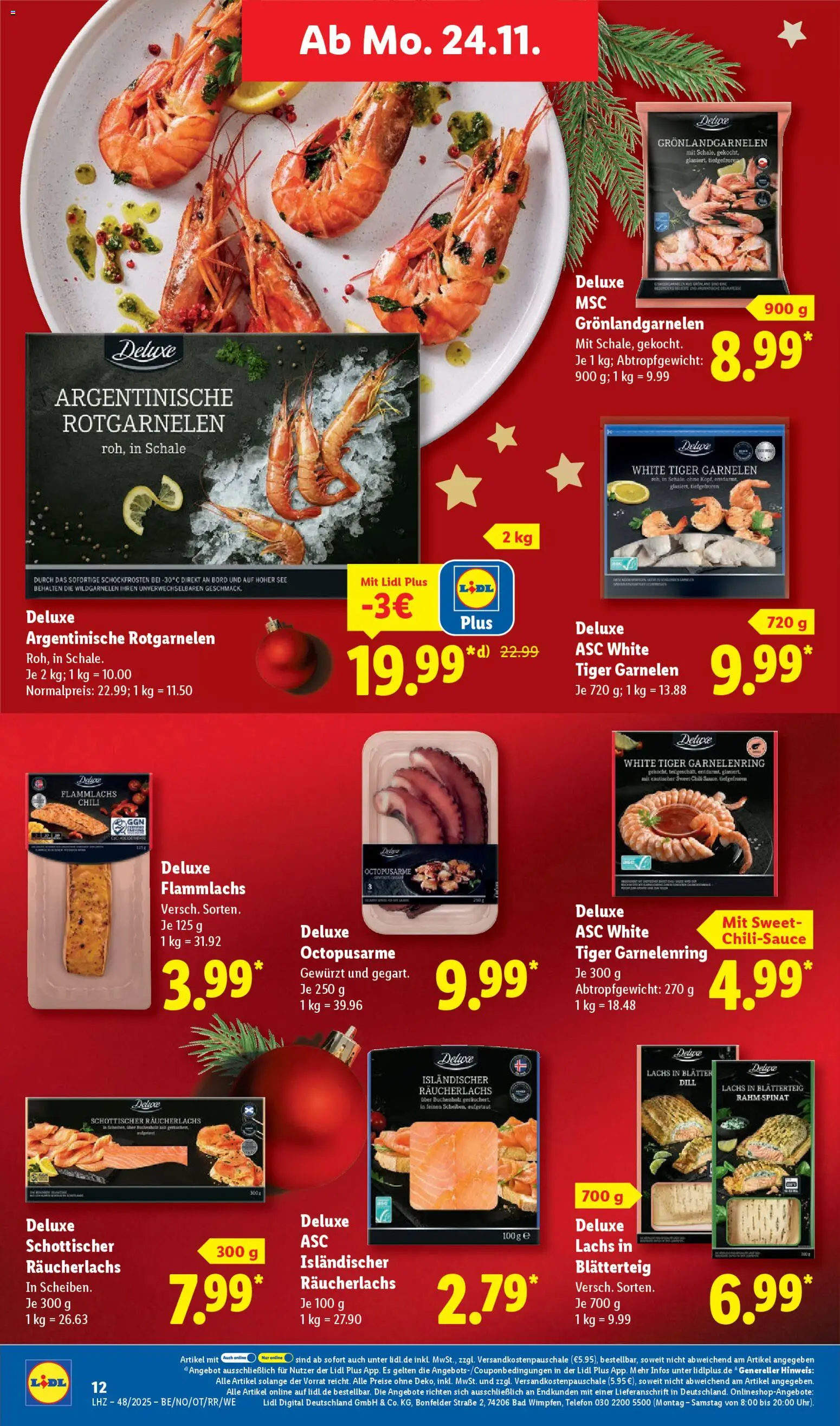 Lidl Prospekt Zossen – gültig ab 24.11.2025 | Seite: 14 | Produkte: Garnelen, Lachs, Räucherlachs, Tiger garnelen