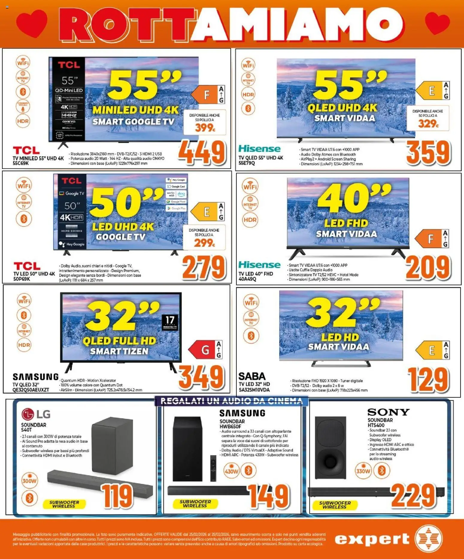 Volantino Expert del 12.02.2026 | Pagina: 16 | Prodotti: Altoparlante, smart TV, Soundbar, Audio