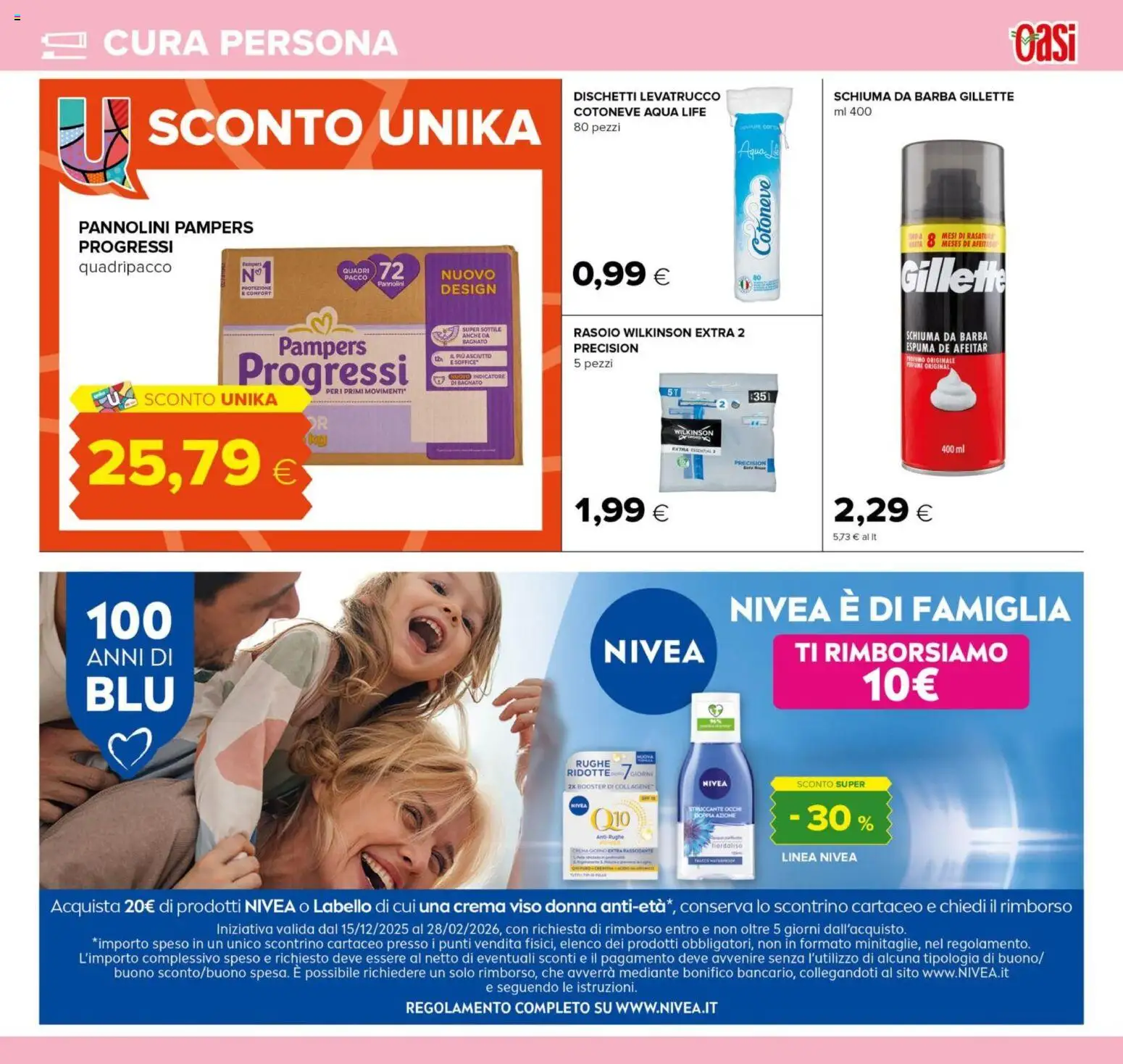 Volantino Oasi del 03.01.2026 | Pagina: 19 | Prodotti: Crema, Schiuma da barba, Rasoio, Pampers