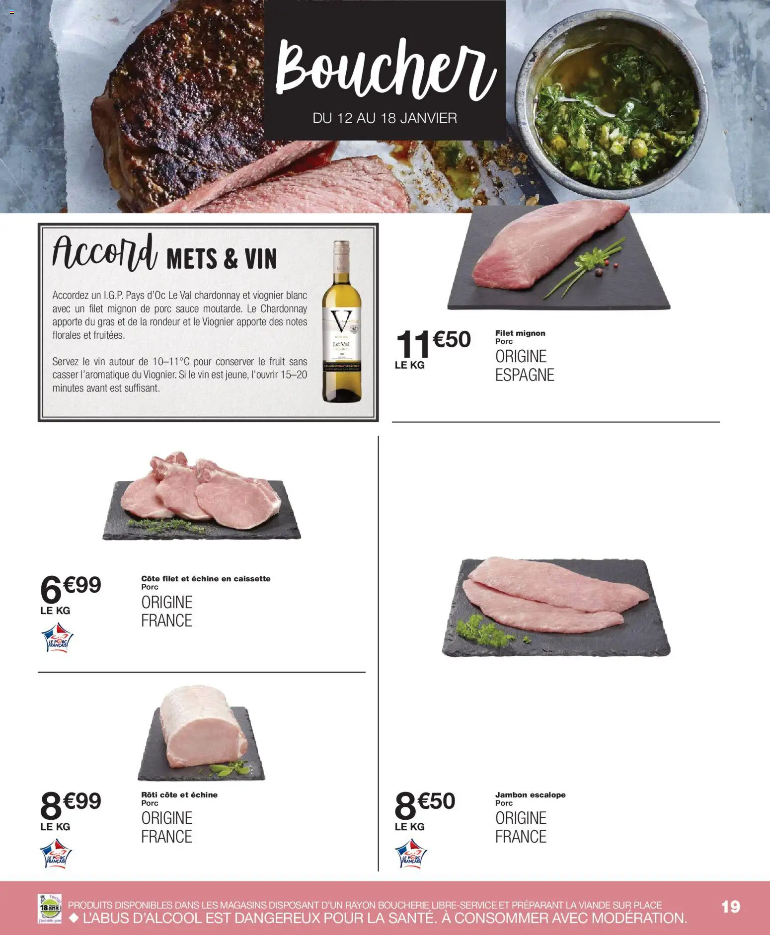 {H1} | Page: 19 | Produits: Jambon, Vin, Filet mignon, Porc
