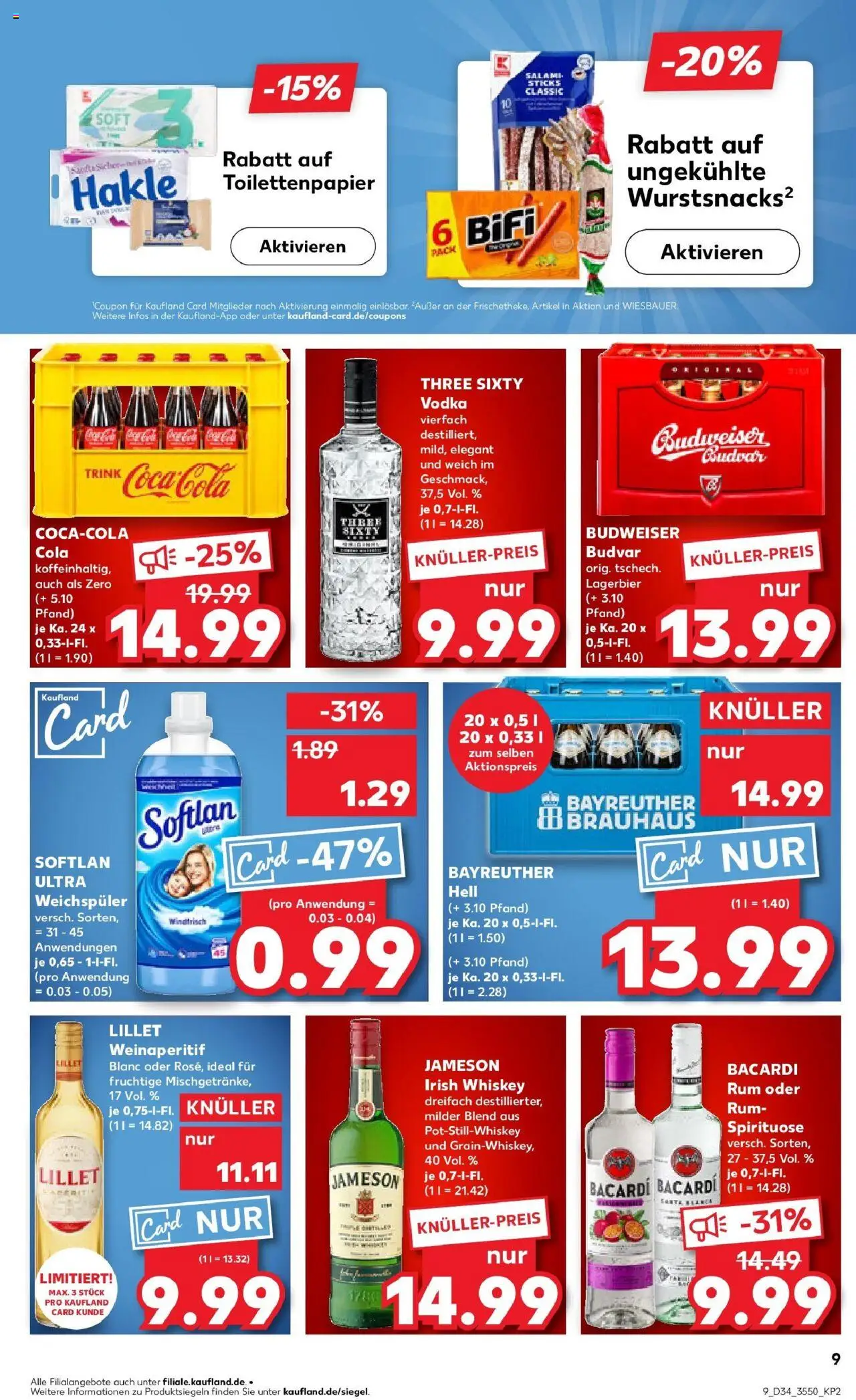 Kaufland prospekt Suhl	 - gültig ab dem 21.08.2025 | Seite: 9 | Produkte: Bacardi, Bifi, Budweiser, Vodka