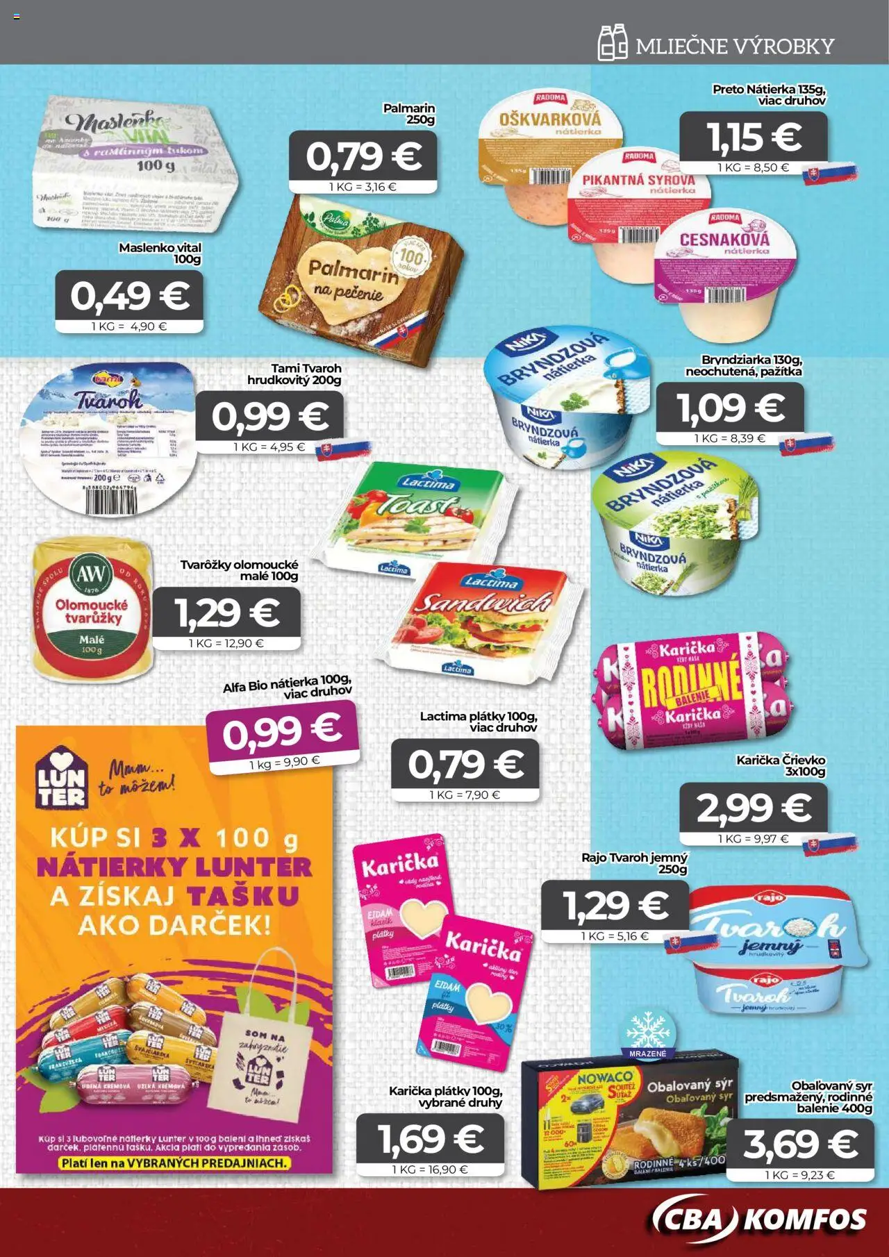 Nové CBA Komfos akcie – leták je platný od 23.10.2025 | Strana: 5 | Produkty: Syr, Pažítka, Eidam, Palmarin