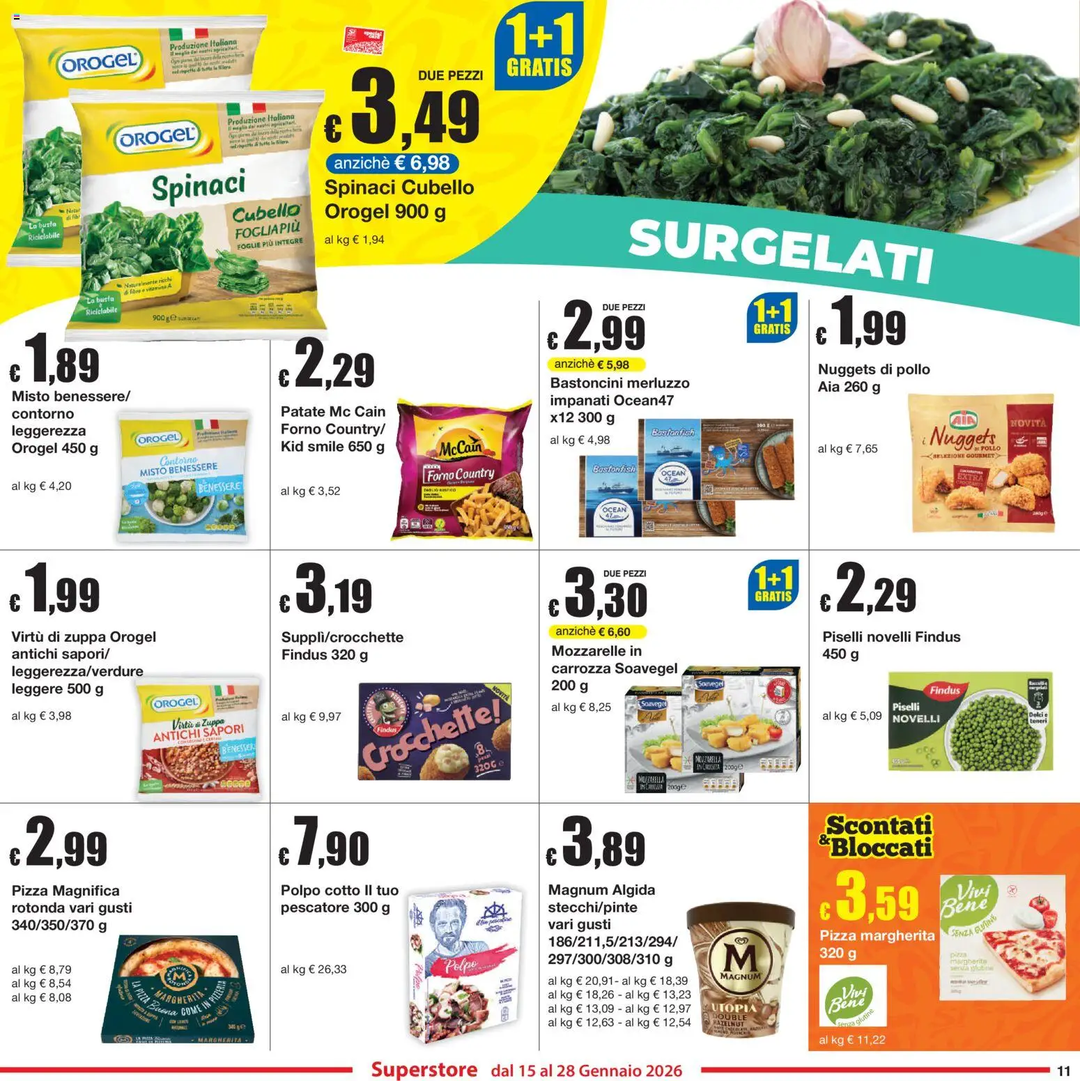 Volantino Sì con Te del 15.01.2026 | Pagina: 11 | Prodotti: Pizza, Merluzzo, Spinaci, Crocchette